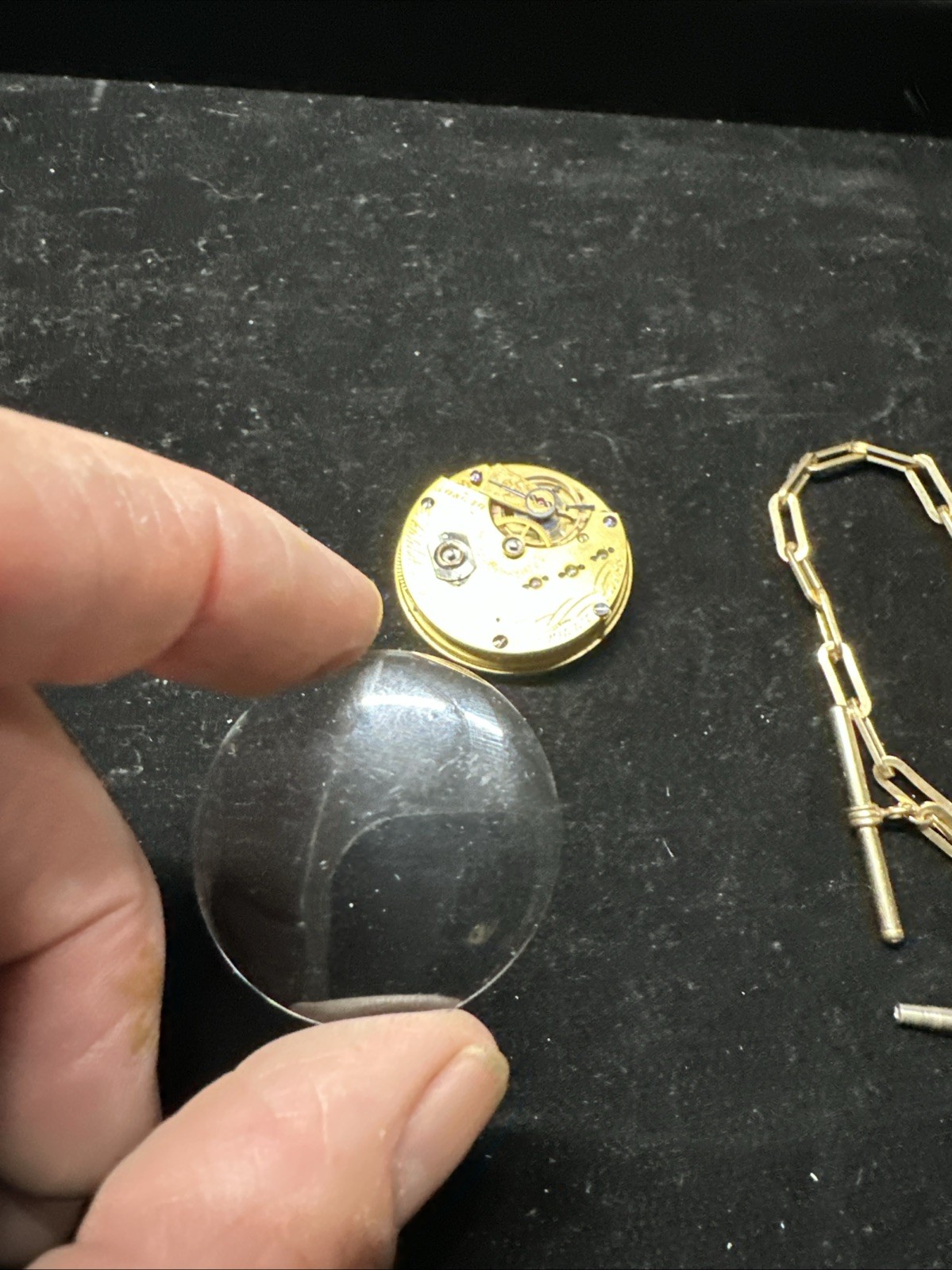 Vintage Working American Waltham Pocket Watch Movement W/winding Key /GF Chain