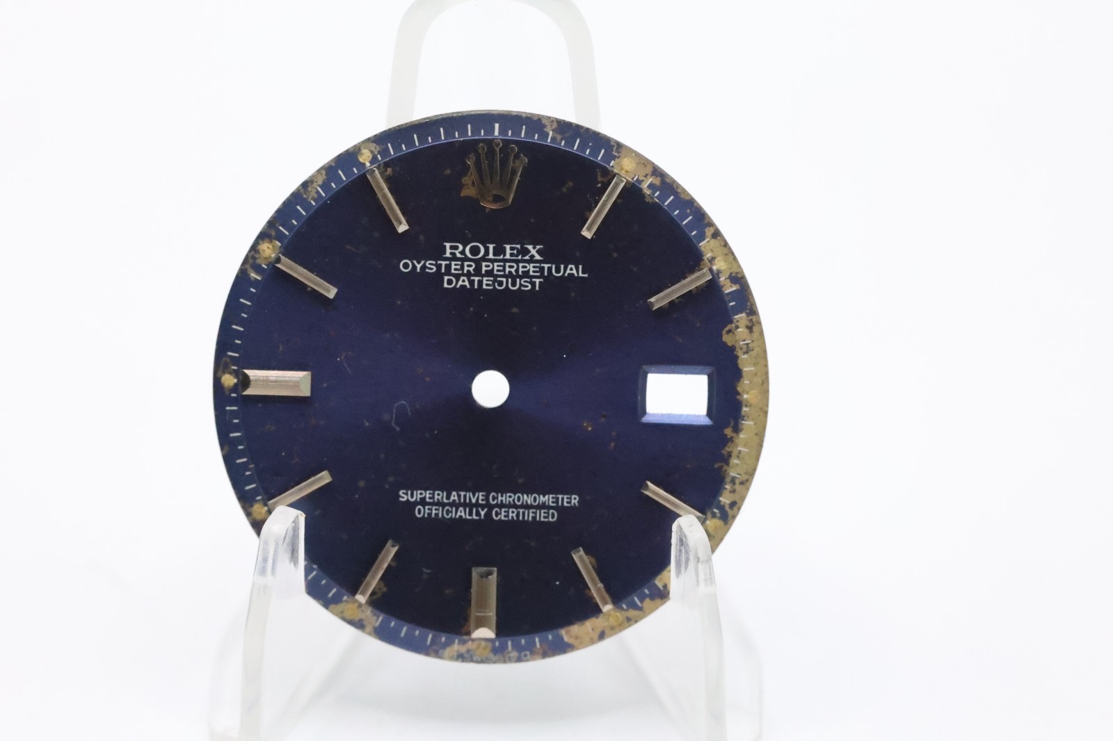 Vintage Rolex Datejust Blue Dial Silver Markers Broken Dial broken pin #2015