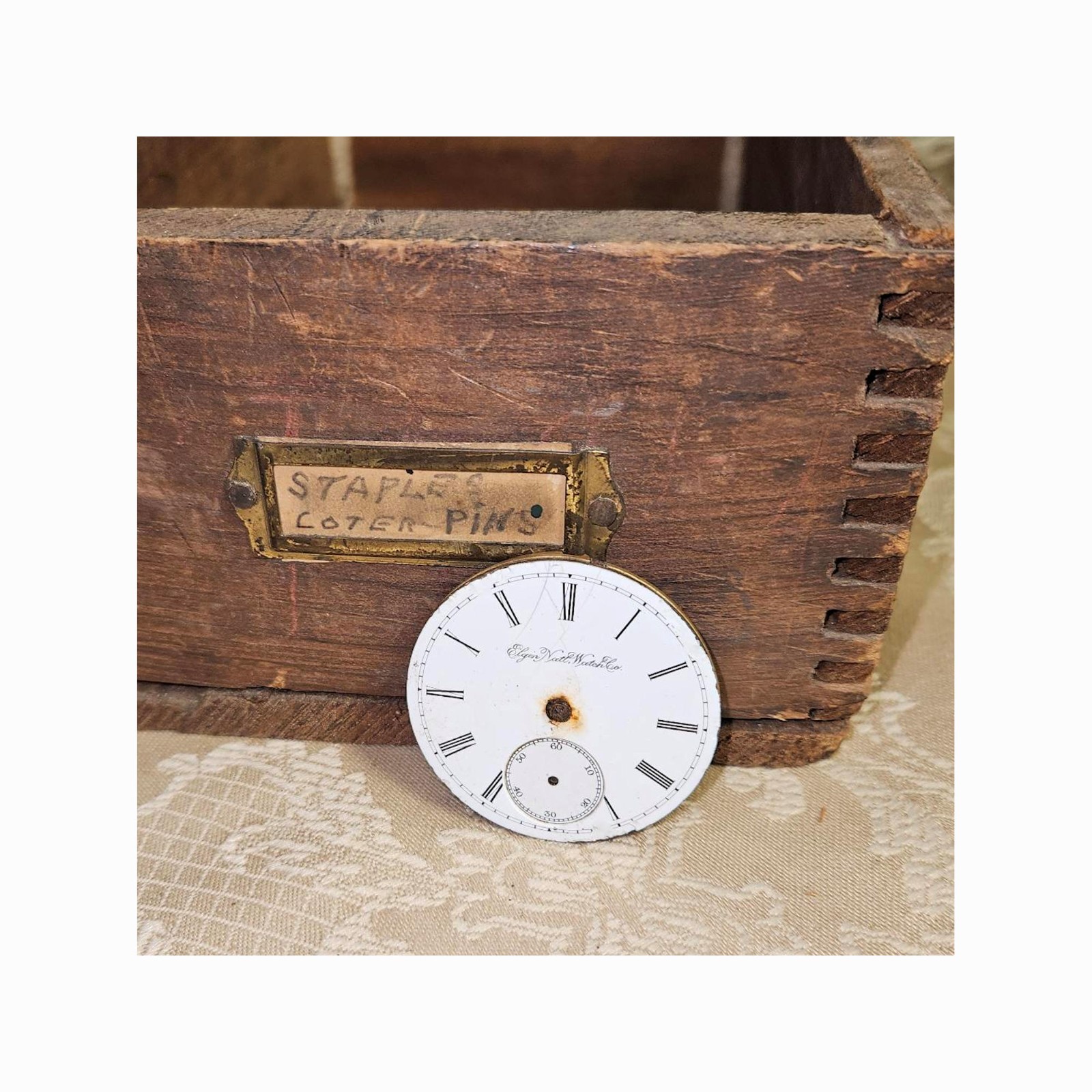 Antique Elgin Pocket Watch Dial With Porcelain Face, Brass Movement Parts Gears