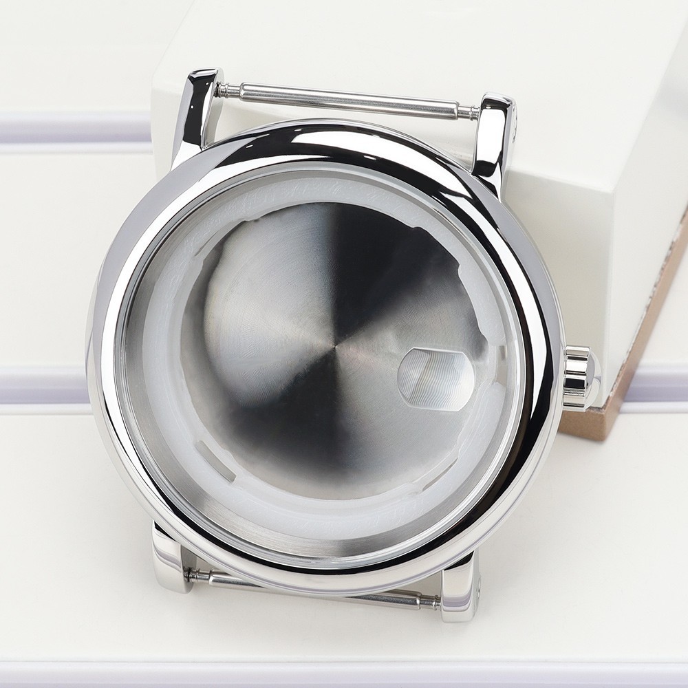 Steel Domed Bezel 44mm Polished Diver Watch Cases 10ATM For Seiko NH35 Movement