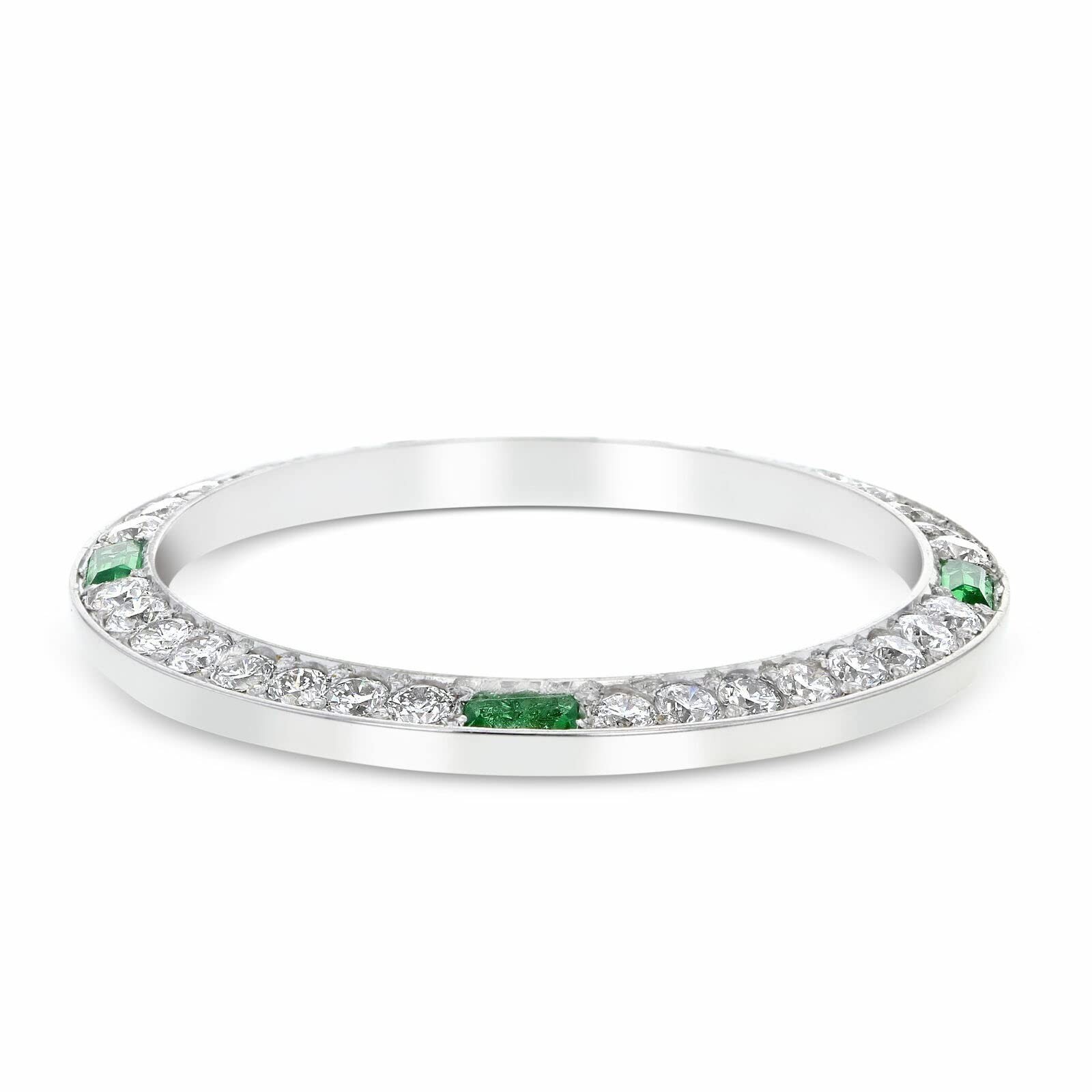 1CT BEAD SET MOISSANITE BEZEL 18KW FITS ROLEX DATE, DATEJUST, 4 EMERALDS