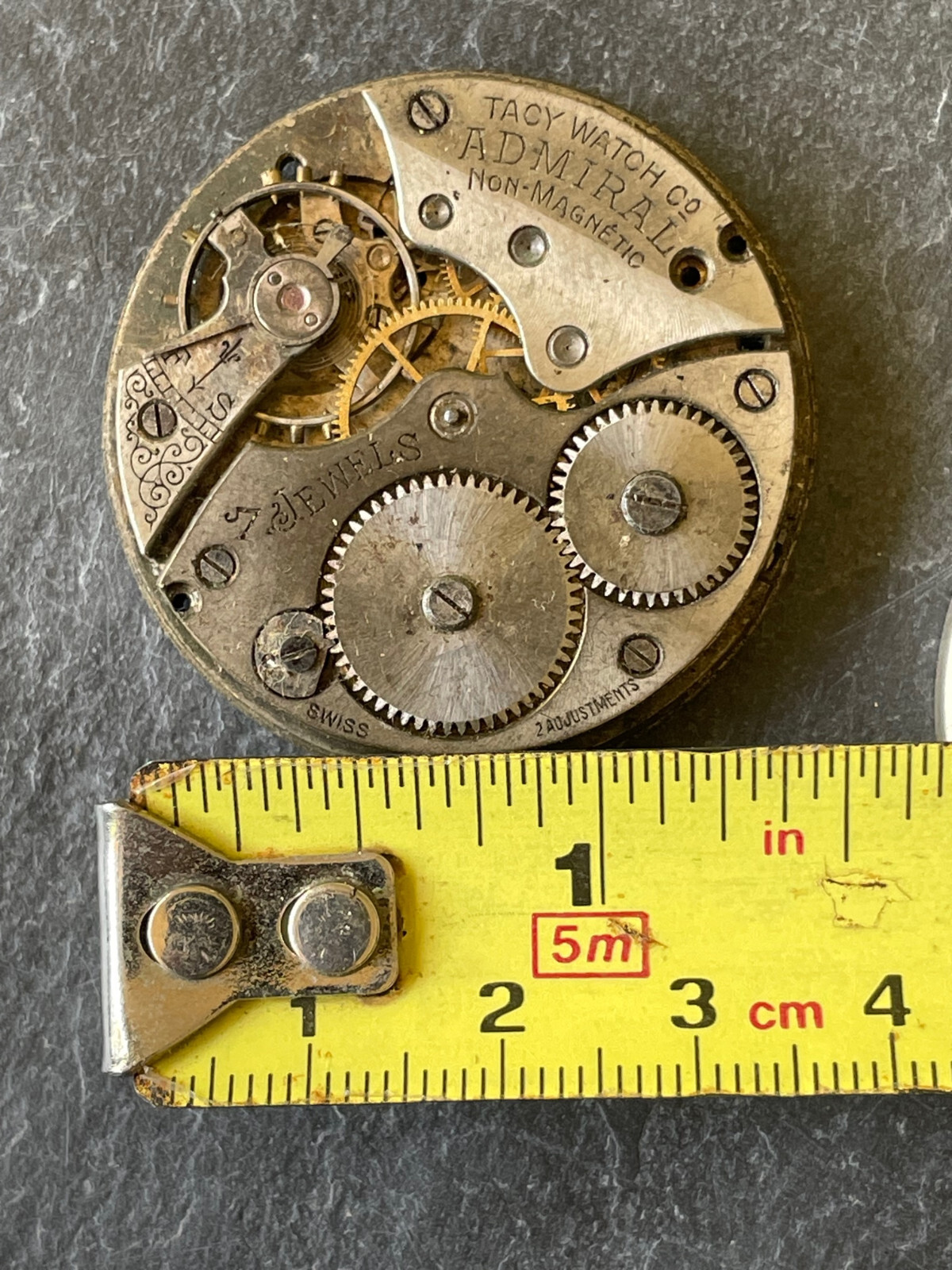 Antique Tacy Watch Co Admiral 7 jewel Swiss pocket Watch Movement PARTS REPAIR