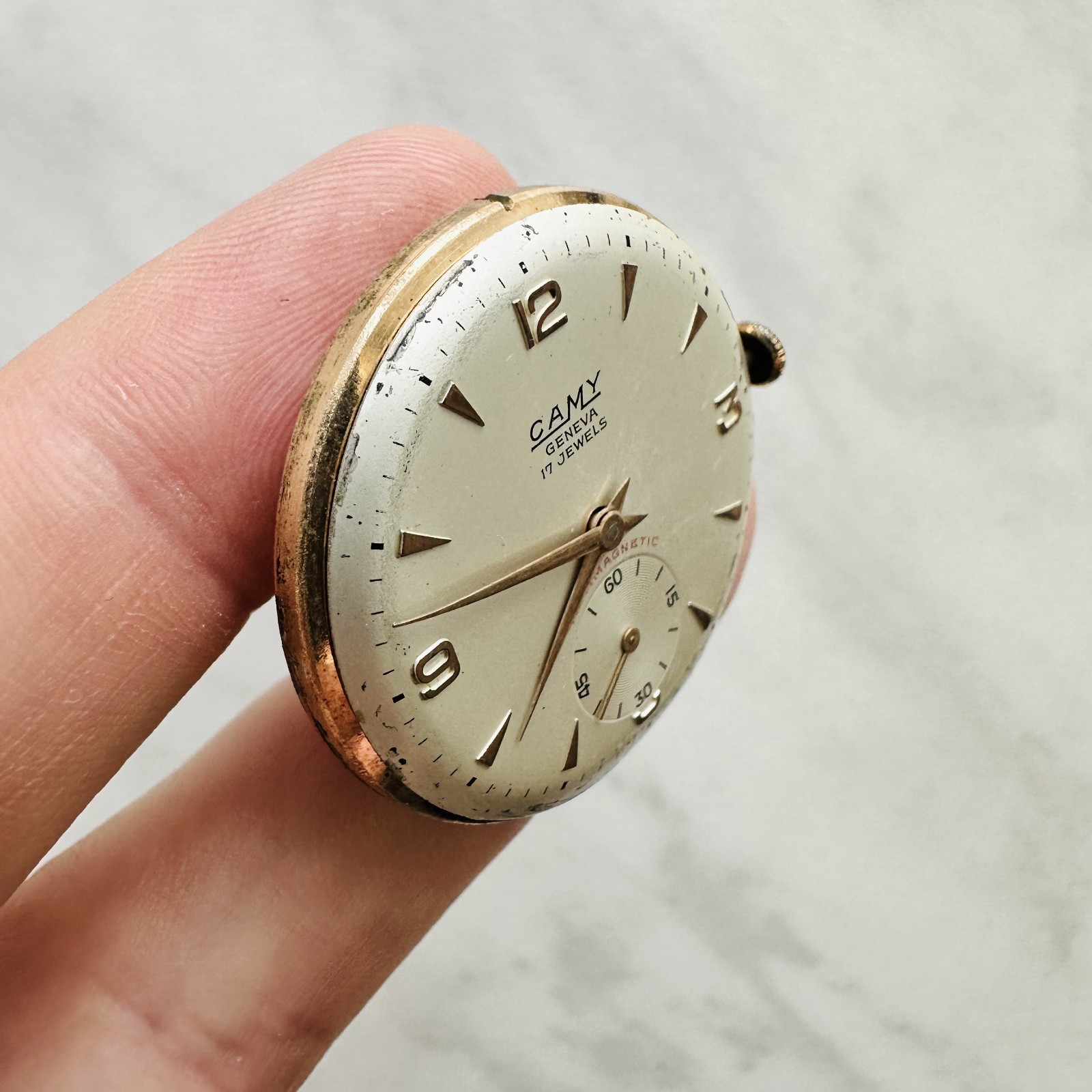 CAMY GENEVA Movement +Dial Repair vtg Swiss Watch Mechanism Classic 17 jewels