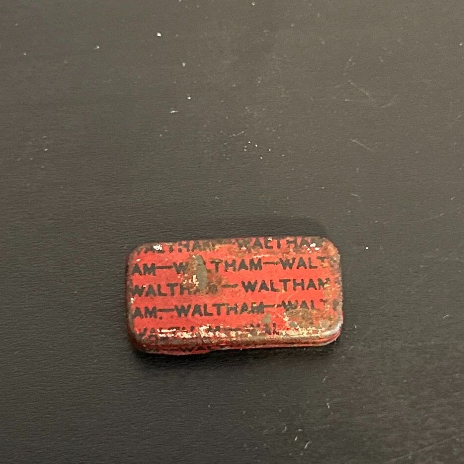 Vintage Antique Waltham Red Mini Parts Tin Metal Watch Made in USA Collectable