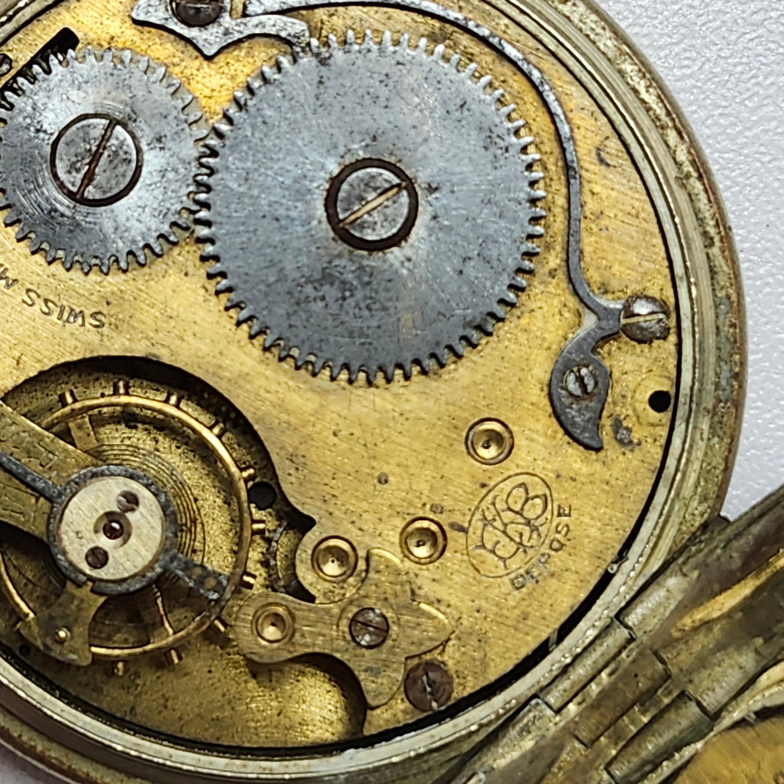FHF Swiss Made Pocket Watch Movement & Case Pin-Set For Parts Repair