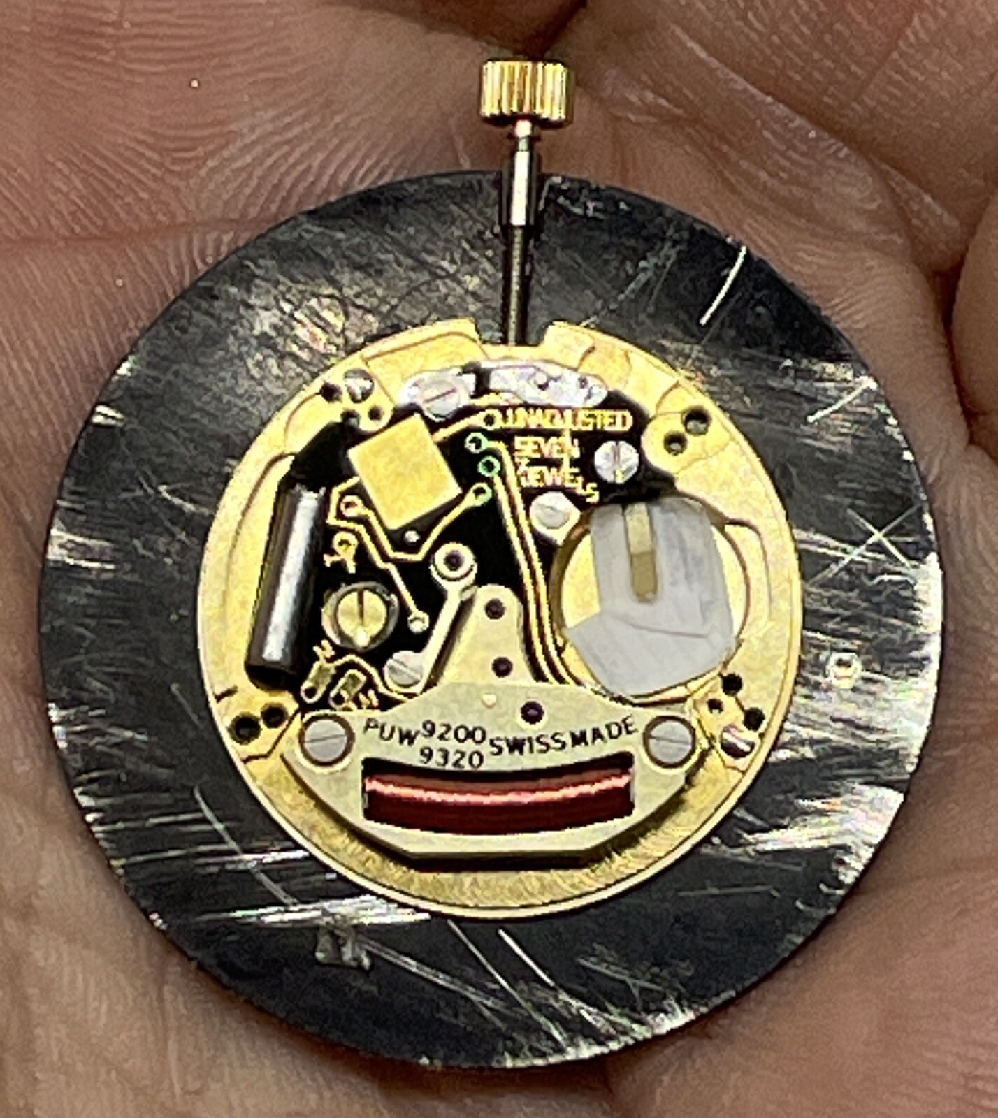 MOVADO QUARTZ WATCH MOVEMENT 7 Jewels Swiss Black Dial Does Not Run