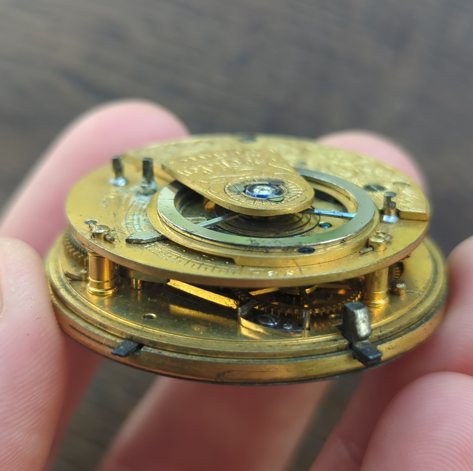 English Cylinder Pocket Watch Movement to Repair, Diamond Stone (AT45)