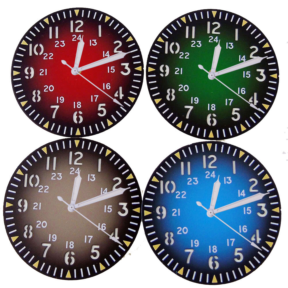 33.5mm Black Red Blue Dial Luminous Mark Fit Vintage Pilot NH35 NH36 Movement