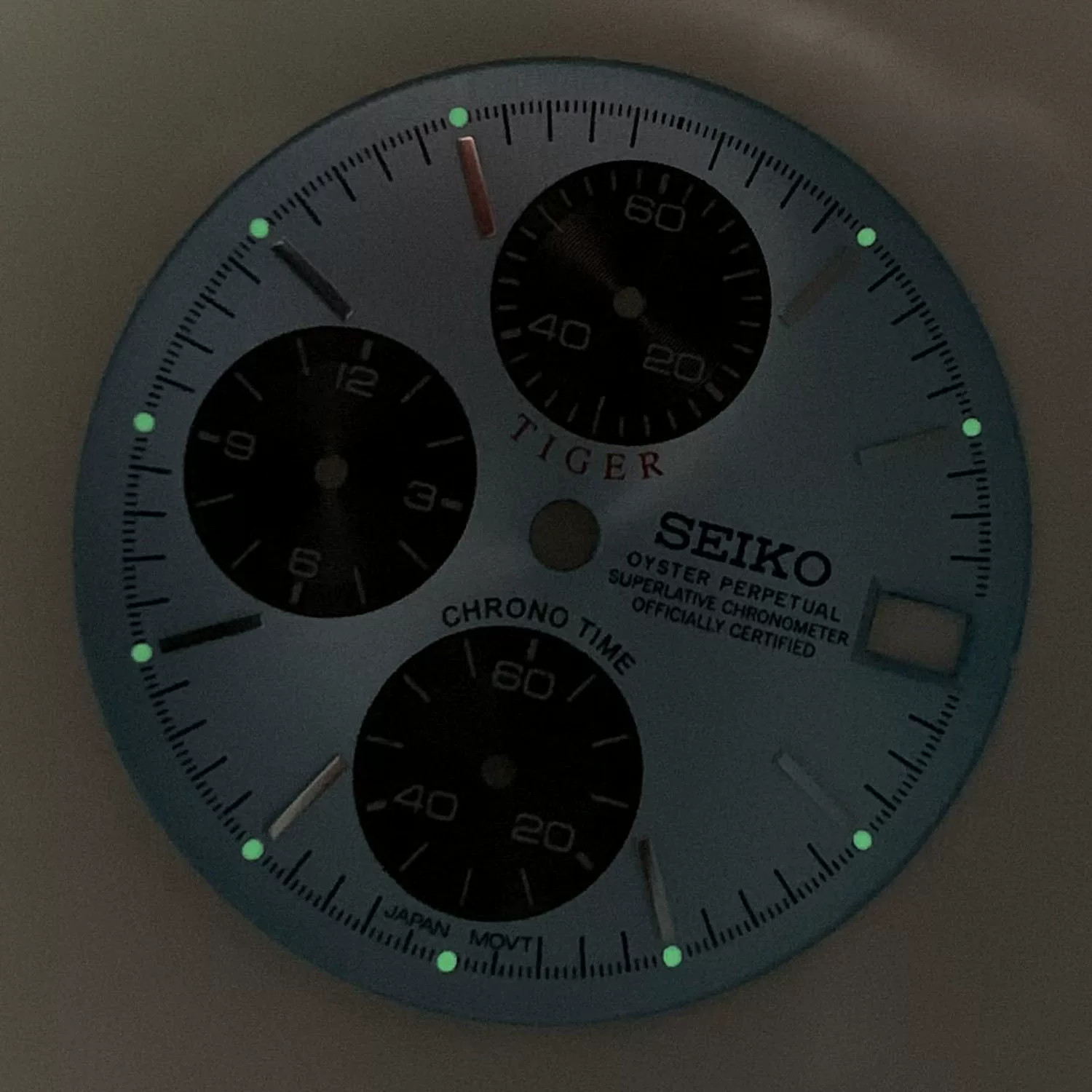 29.8mm Multifunctional Watch Dial Six Hands Green Luminous For Vk67 Movement