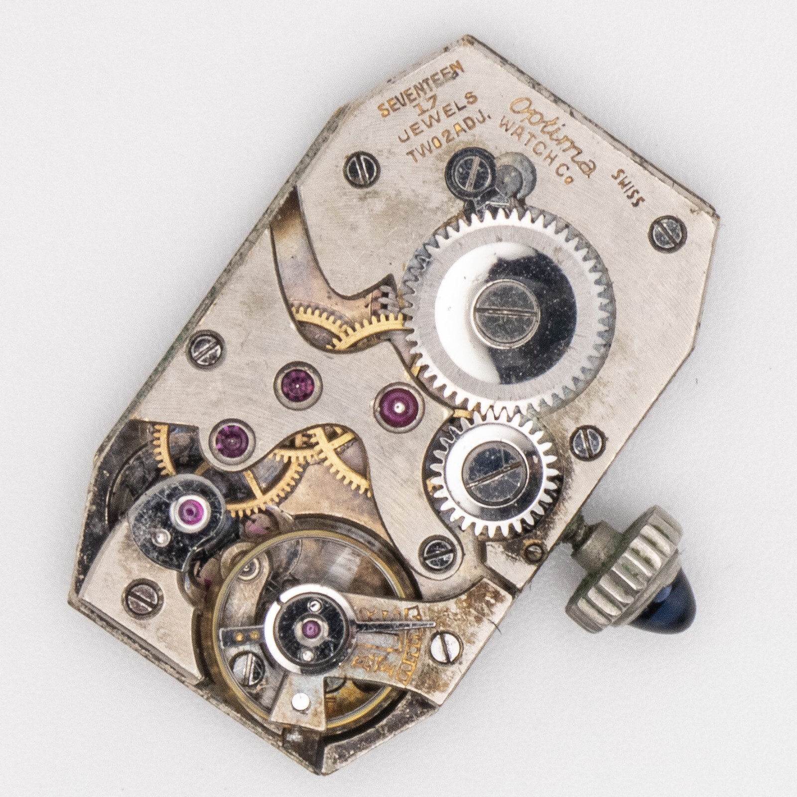 Vintage Optima 25 x 15.4 x 4.7 mm 17-Jewel 2-Adj Wristwatch Movement, Running