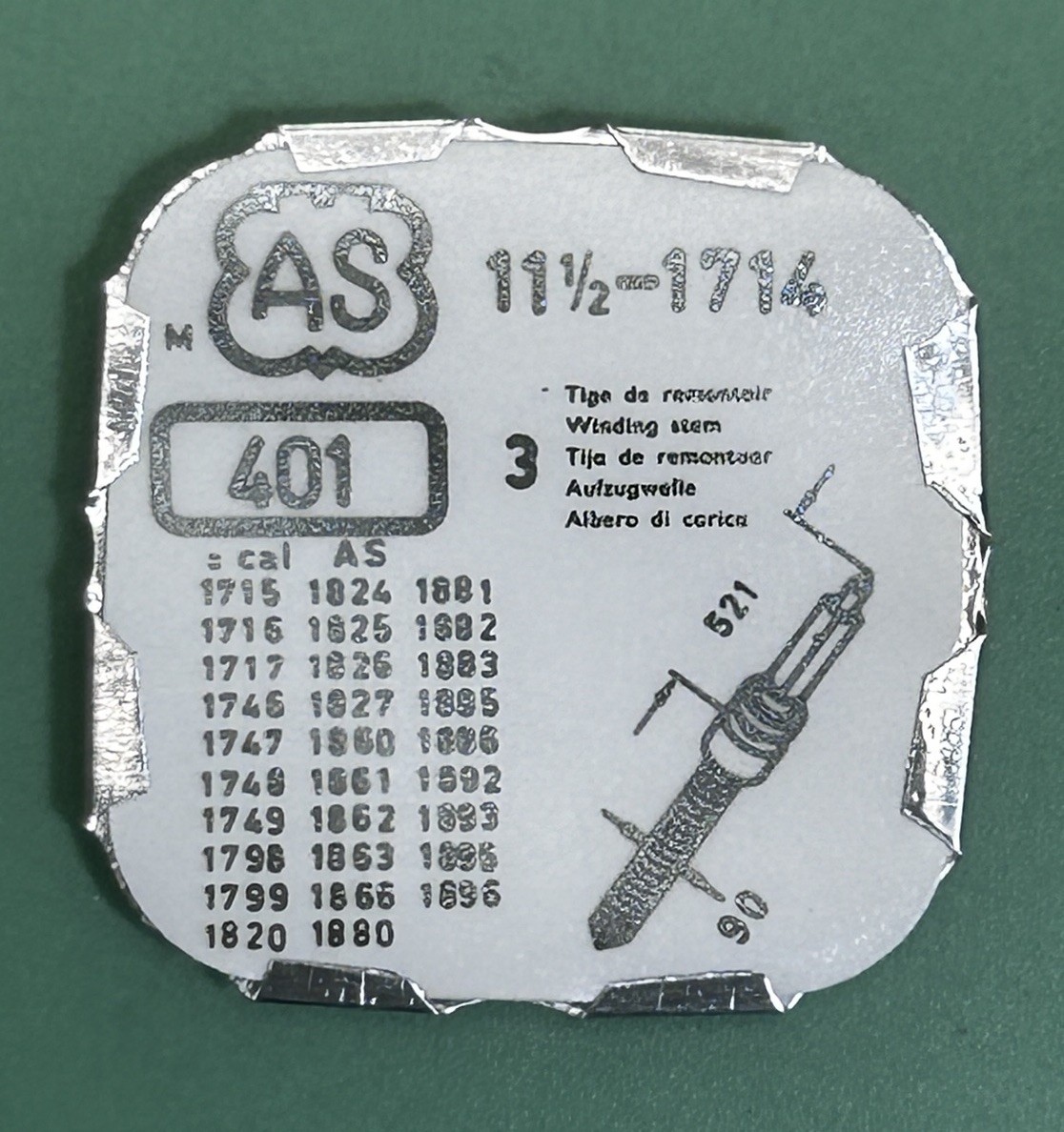 AS – Cal 1714 – Stem – Part 401 – .9mm – Tap 10 – NOS – Sealed