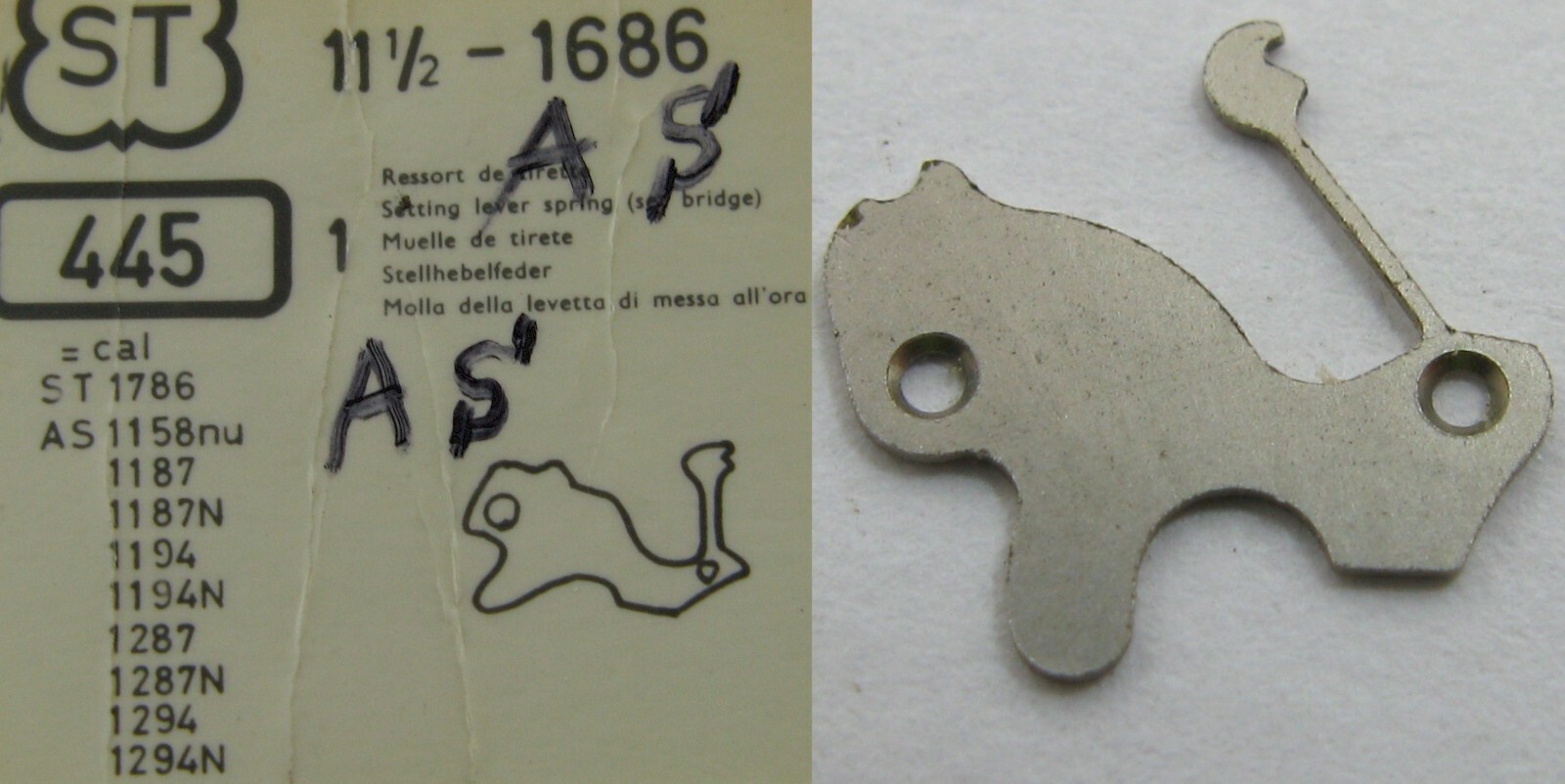 AS ST 1686 1786 … 11 1/2 lignes … watch parts setting lever spring 445