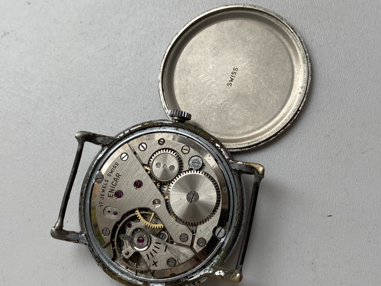 VINTAGE MEN WATCH ENICAR ULTRASONIC SWISS MADE FOR PARTS 17 JEWELS CAL 1292