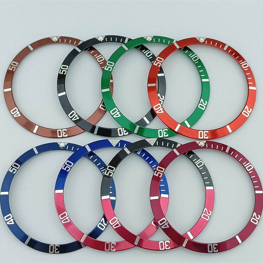 36.5*30.8mm Vintage Aluminum Alloy Slope Green Luminous Colorful Watch Bezel