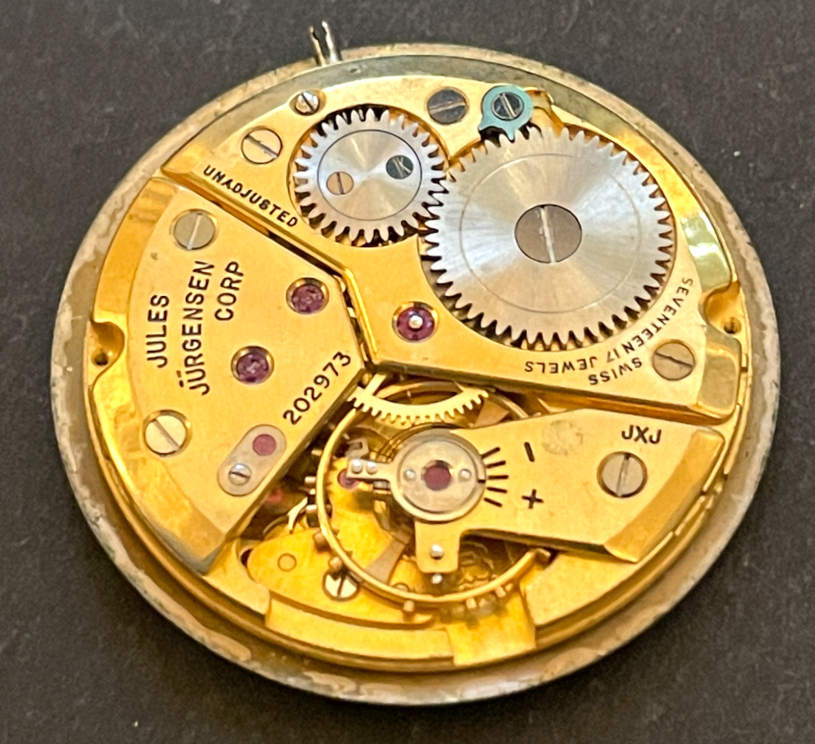 Vintage Jules Jurgensen Men’s Watch Movement Running Ticks 17j Swiss