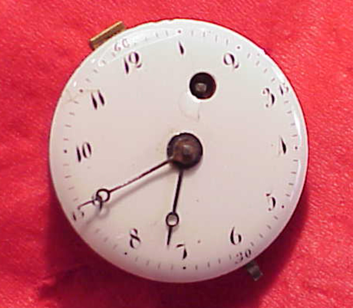 VINTAGE SMALL VERGE FUSEE POCKET WATCH MOVEMENT 22.69MM ACROSS DIAL UPPER PIVOT