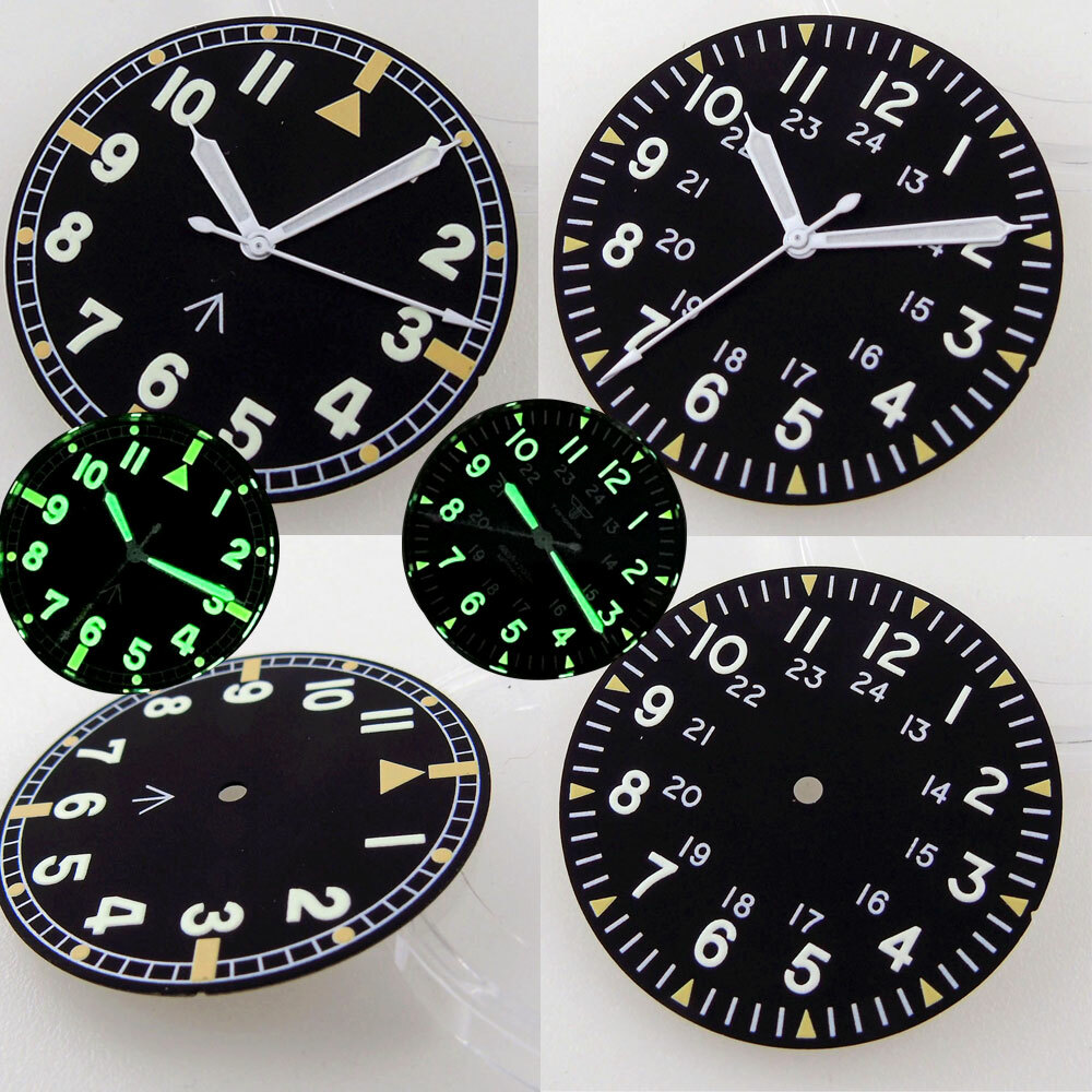 33.6mm black dial luminous marks fit pilot style NH35 NH36 Miyota 8215 ETA 2824