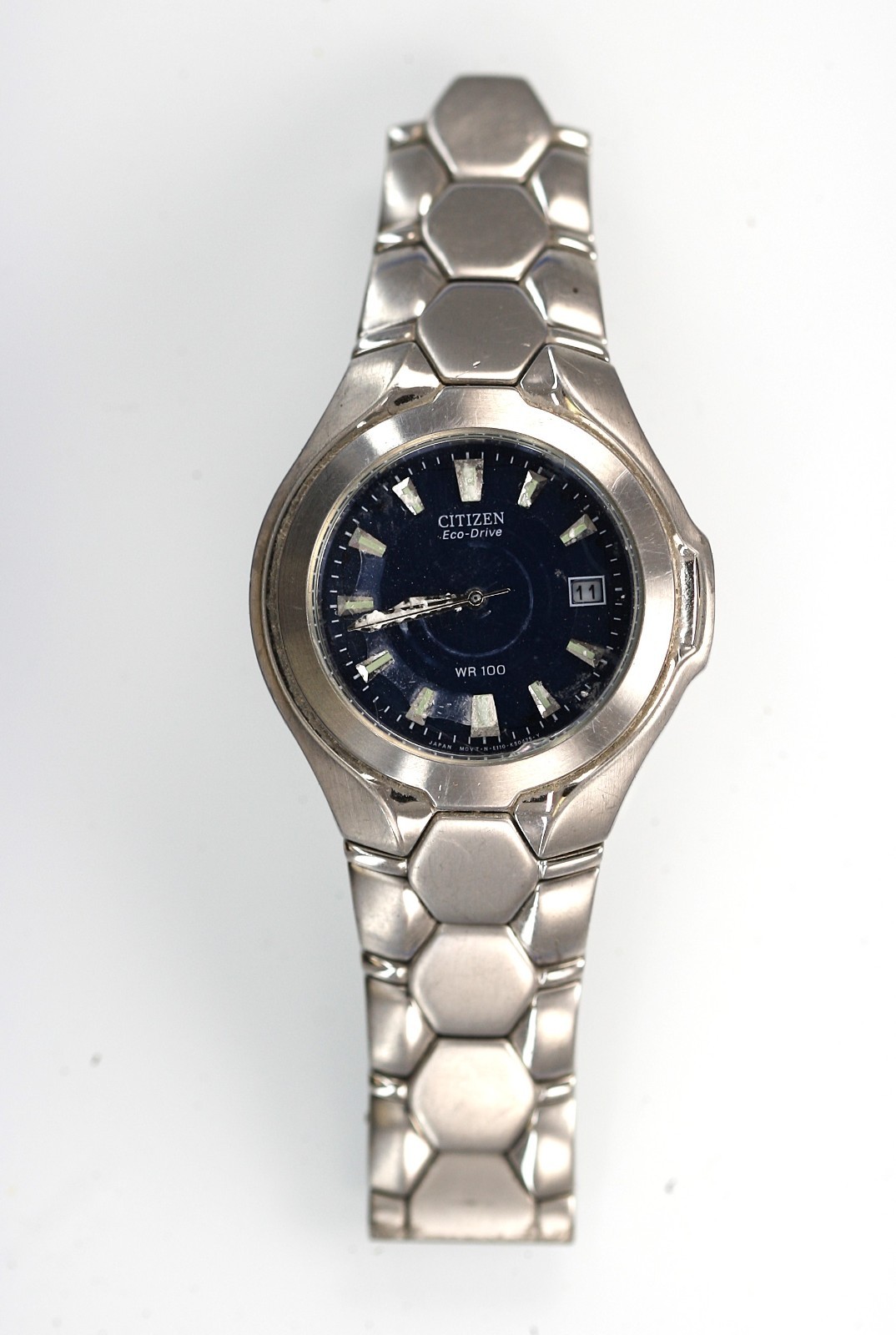 Citizen Eco Drive Watch Men Blue Solar Stainless Steel WR Date NON-WORKING-c3