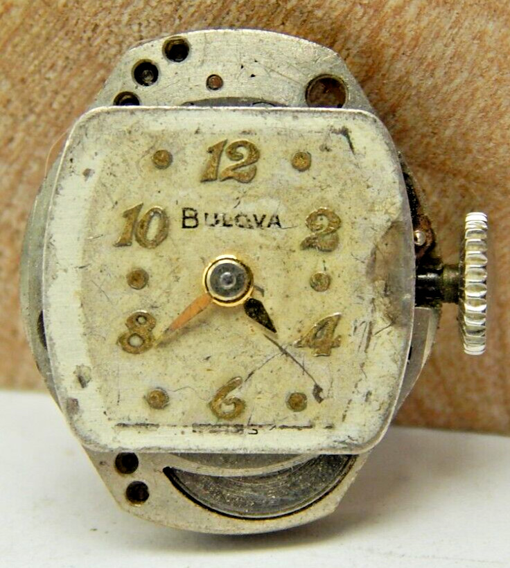 Vintage 1952 Bulova 6BL 17 jewel ladies wrist watch movement with dial and hands
