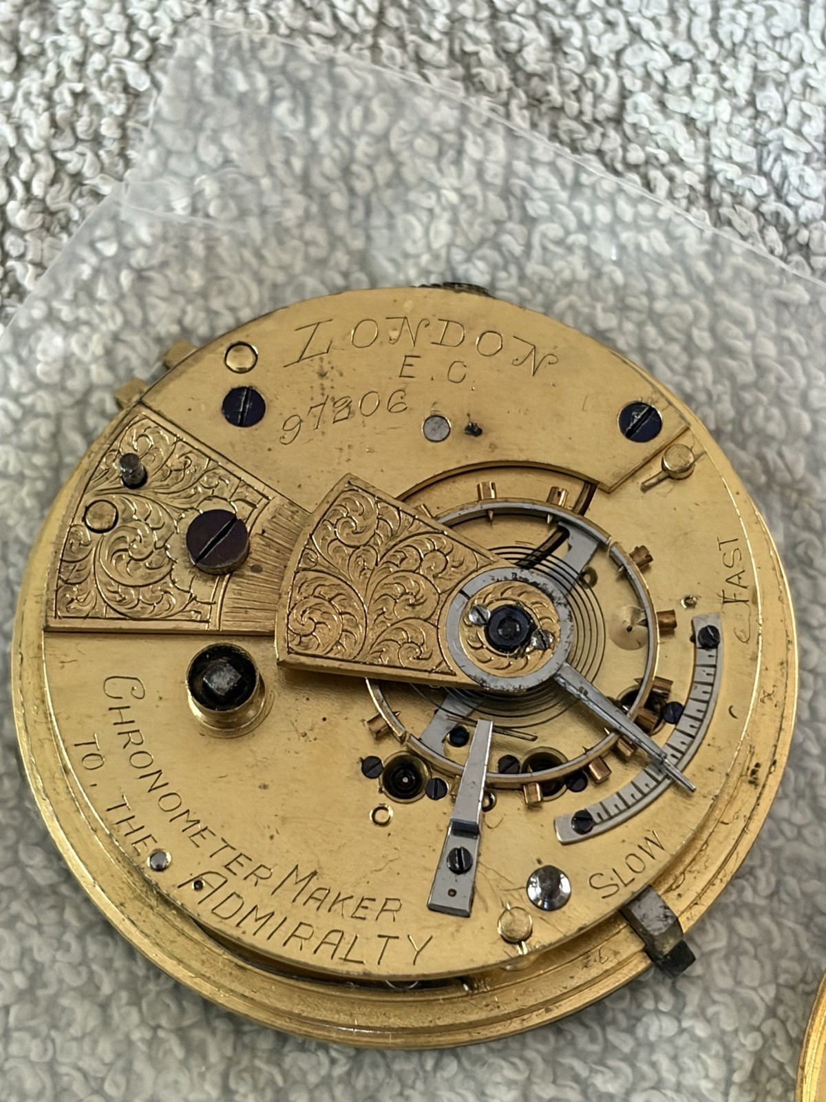 Vintage John Forrest London Key Wind Fusee Watch Movement and Dial 46.? mm