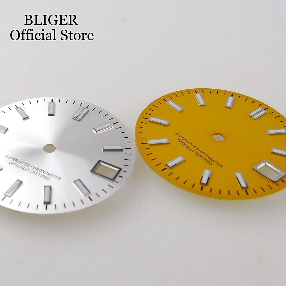 28.5mm Sunburst Pink Silver Watch Dial+Hands Green Lume Fit NH35A NH36A Movement