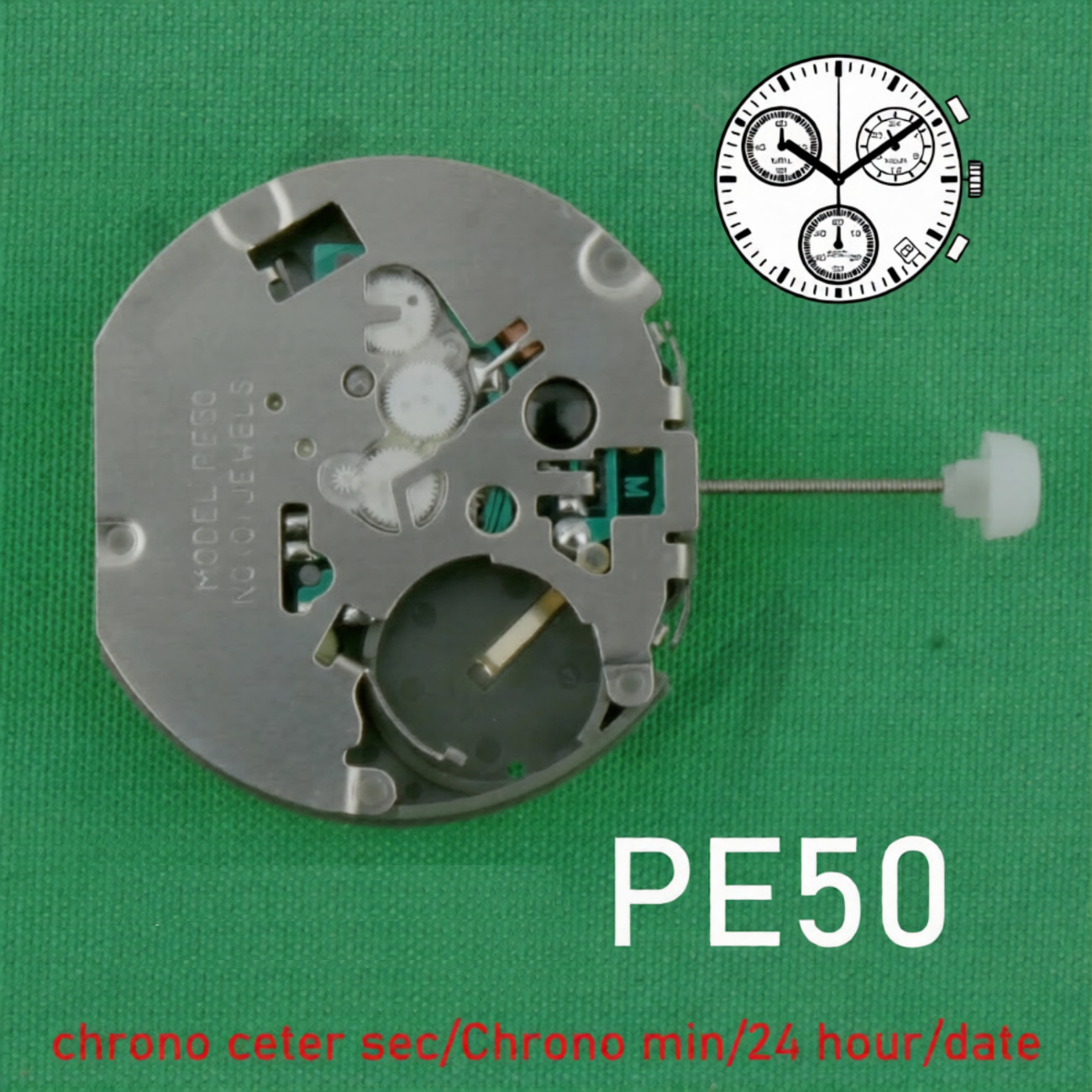 Quartz Watch Movement Chrono Center Second Day Date 24H DIY Mod Parts For PE50