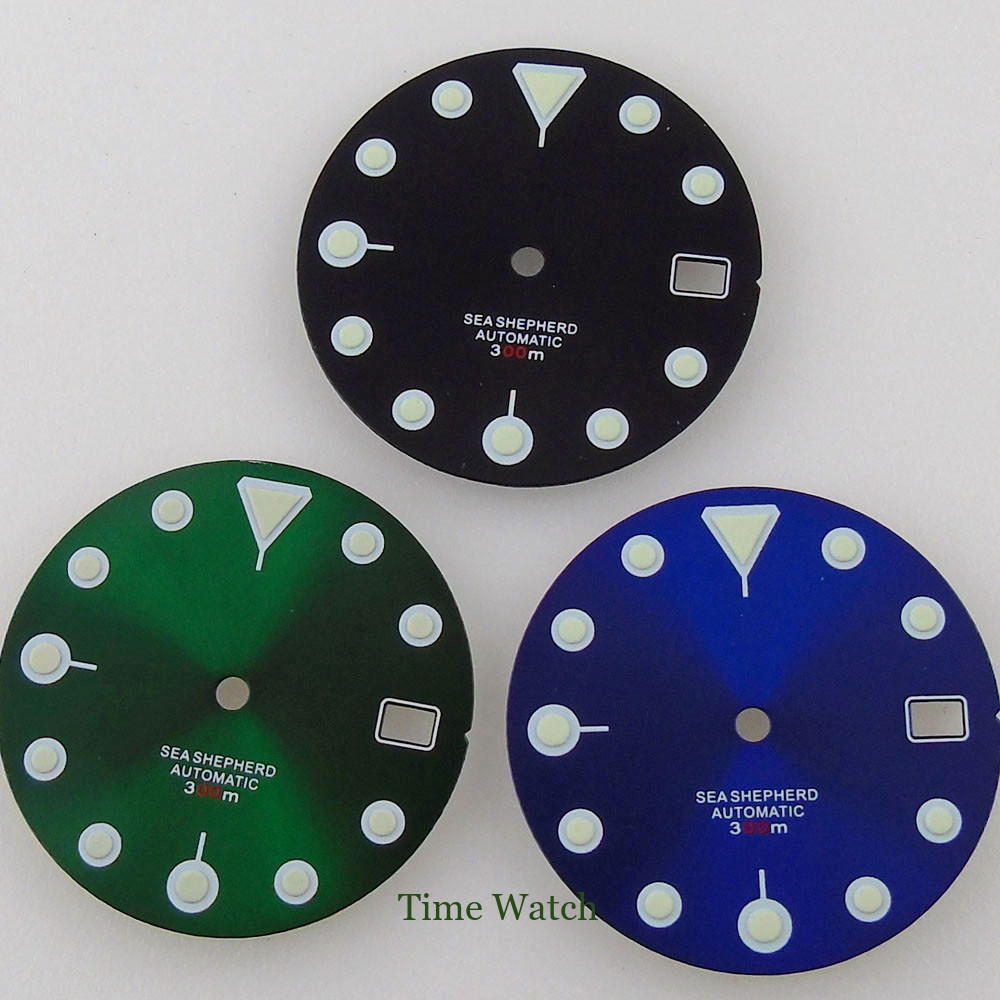 28.5mm Luminous Watch Dial Fit NH35/NH35A Movement Date Window For 3H/4H Crown