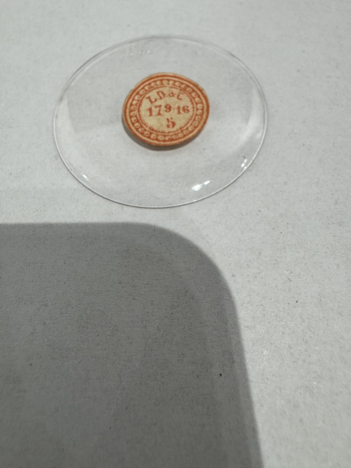Vintage L.D.&C 17 9/16 5 Round Pocket Watch Crystal Glass 39.7mm Label Part