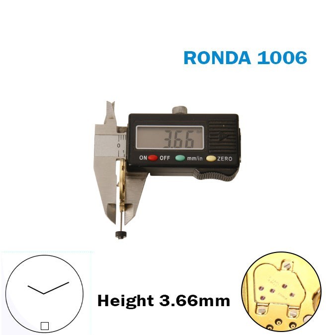 RONDA 1006 Swiss Watch Movement–2 Hands-Blue Disk At 6-0 Jewels-H:3.66mm.
