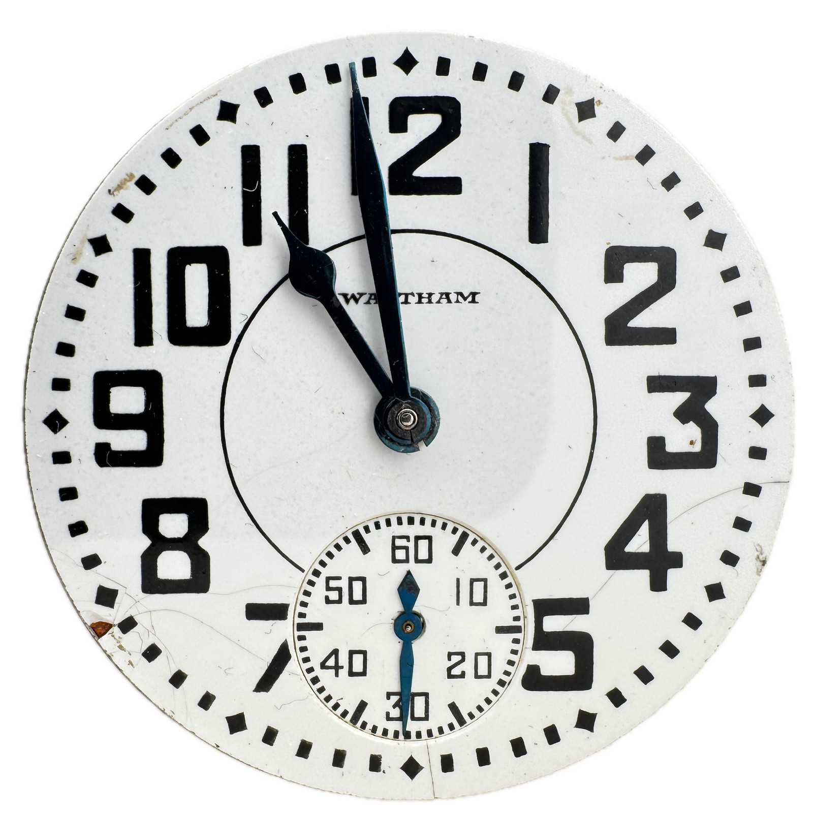 Vintage 16s 1939 Waltham Boxcar Dial Crescent St. Pocket Watch Movement No. 1617