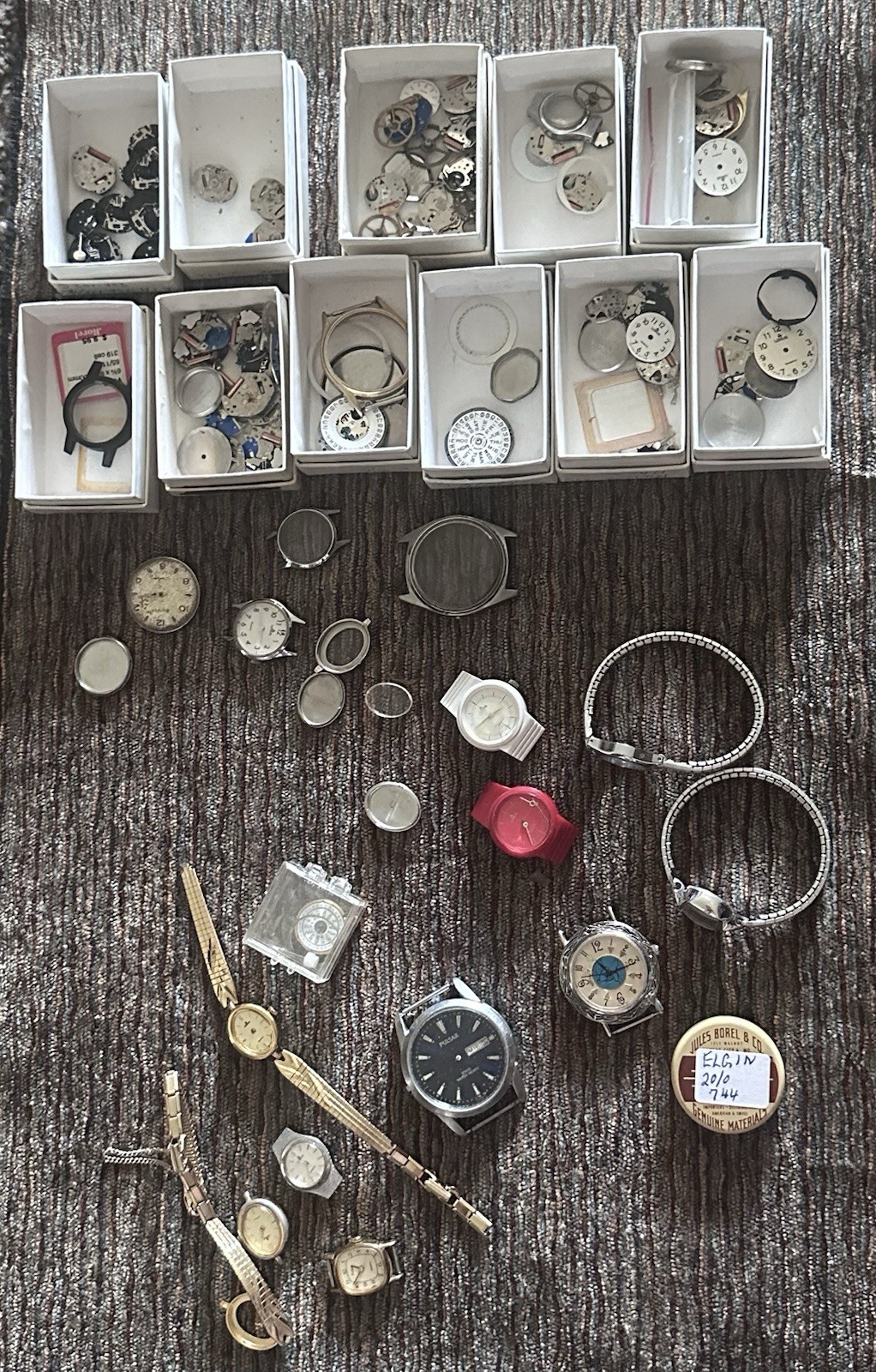 Vintage Watch Repair Parts Lot Watchmaker Tools Movements Gears & Supplies