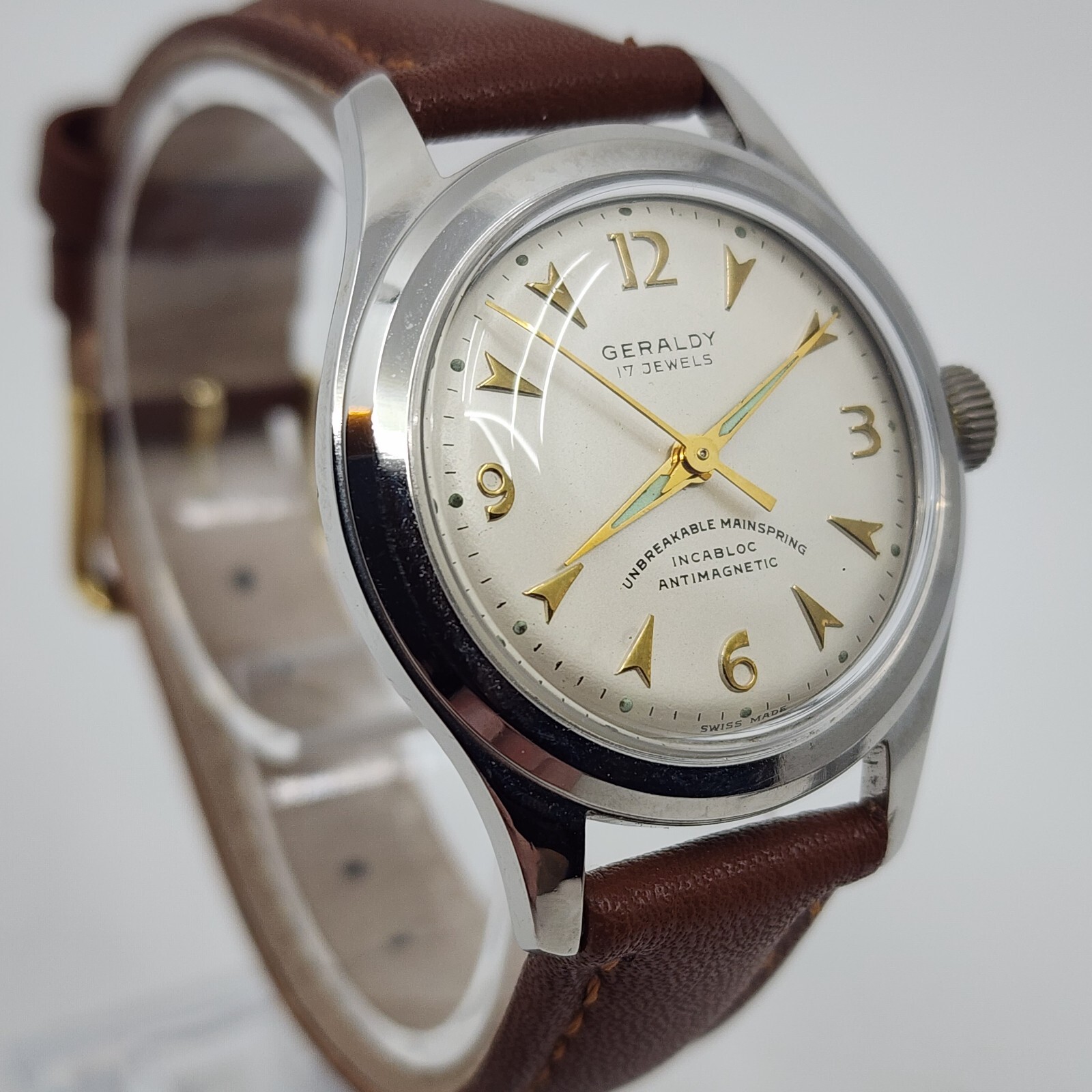 1950’S Geraldy 17 Jewels Cal. AS 1187 Manual Wind Steel Recent Service New Xtal