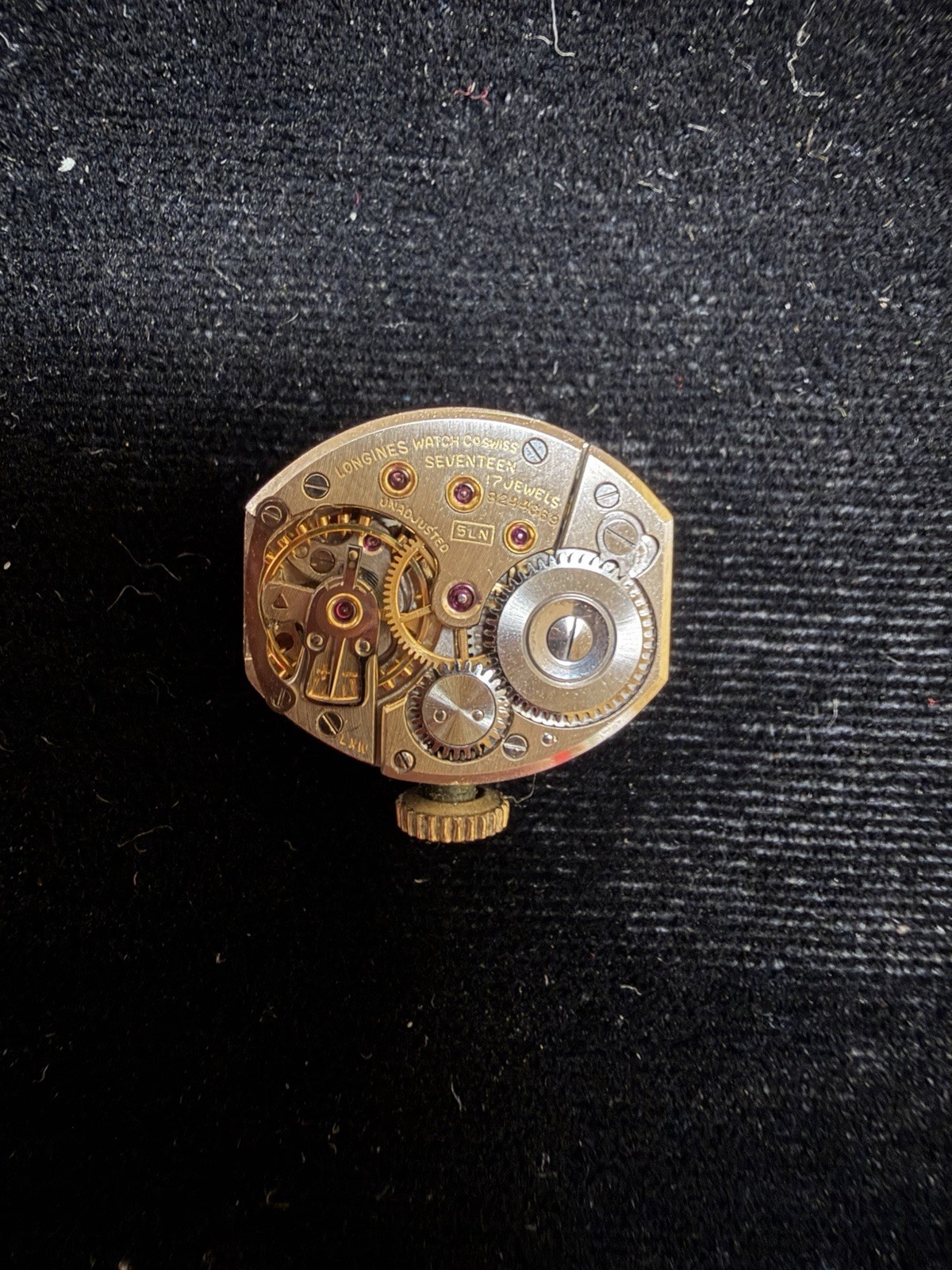 LONGINES 5LN 17J WATCH MOVEMENT & DIAL VINTAGE FOR PARTS OR REPAIR
