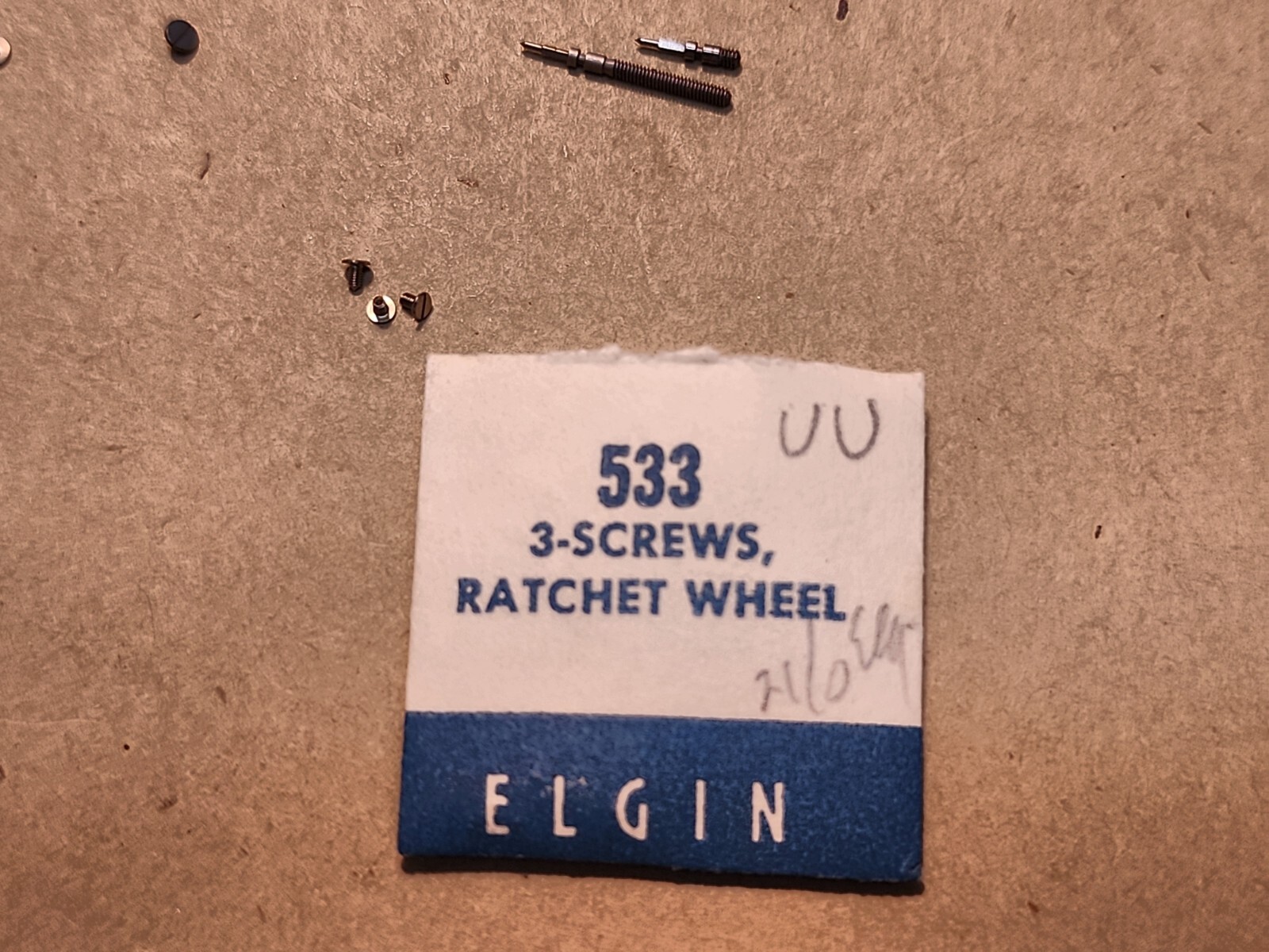 Lot Of NOS Elgin 21/0 Mixed Parts-Balance Staffs, Roller Jewel, Stem, Screws,
