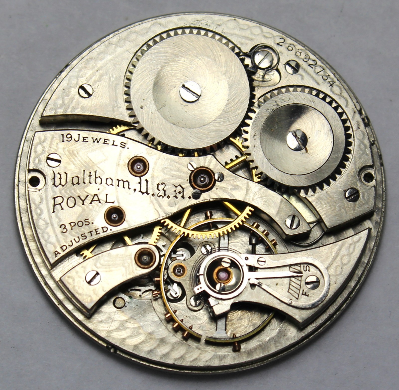 1928 Waltham Royal Secometer 12s 19j Pocket Watch MOVEMENT ONLY – Parts/Repair
