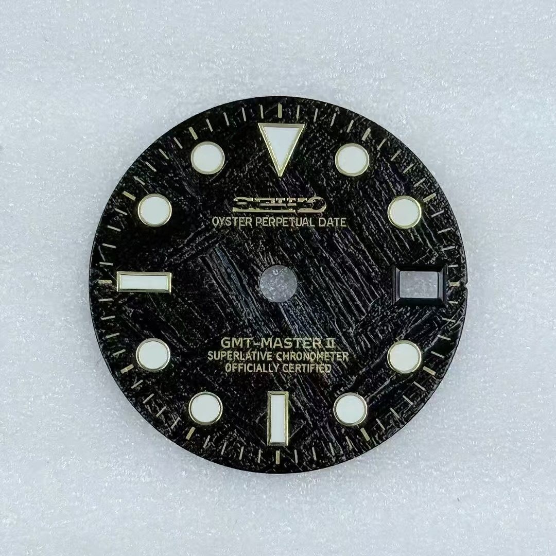 28.5mm GMT Meteorite pattern Watch Dial Green Luminous For NH34 Movement