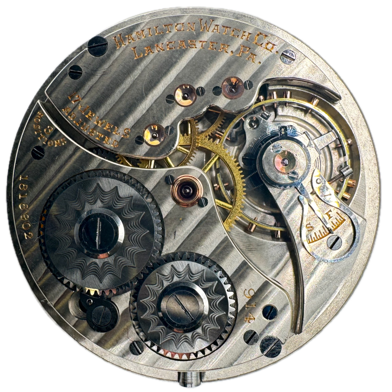 Antique 12s 1917 Hamilton 17J Mechanical Open Face Pocket Watch Movement 914 USA