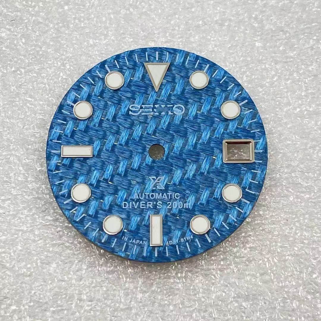 28.5mm Carbon fiber Watch Dial Green Blue Luminous for Nh35 Nh36 Movement