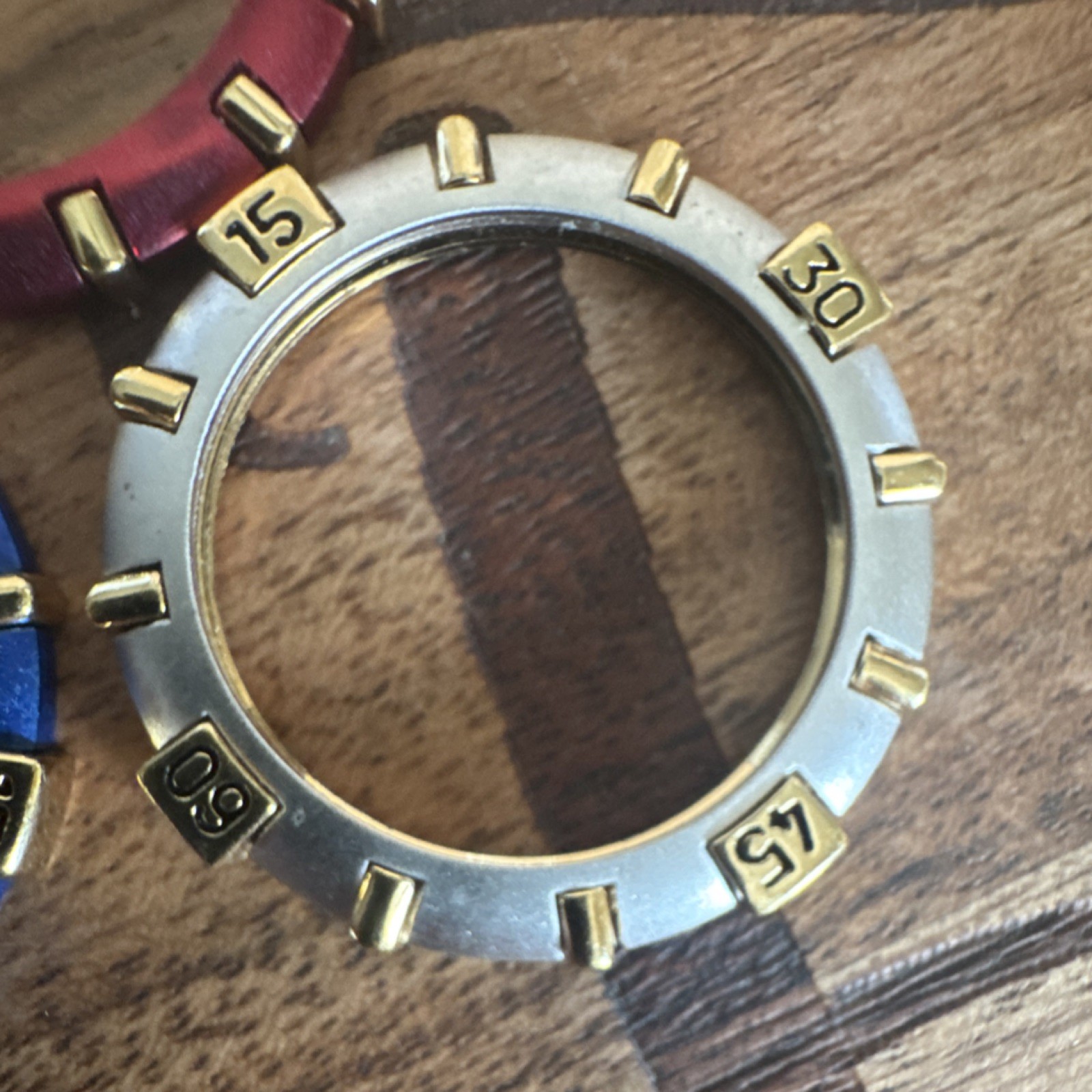 Set of 3 Metal Watch Bezels Red Blue Silver Gold Tone Minute Markers Ships Free!