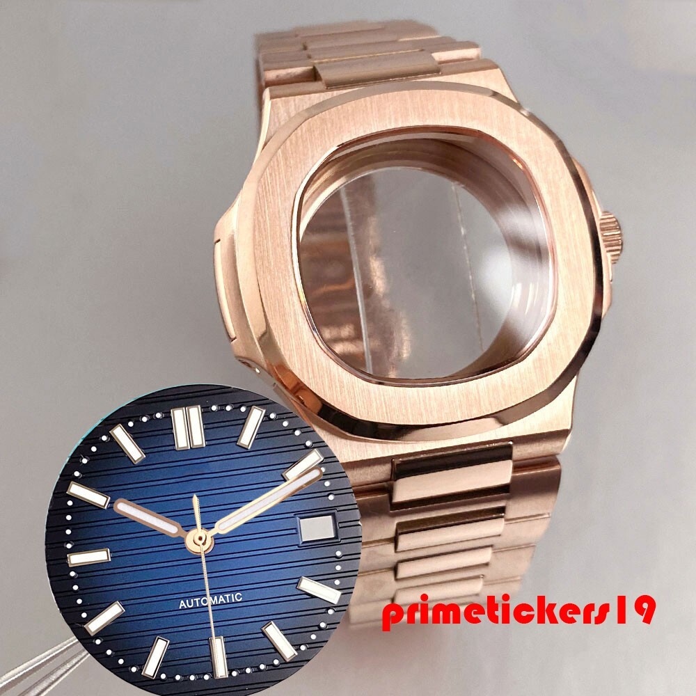 Rose Gold Square Watch Case+Band+Dial Set Fit NH35 NH36 NH38 Sapphire Mod Parts