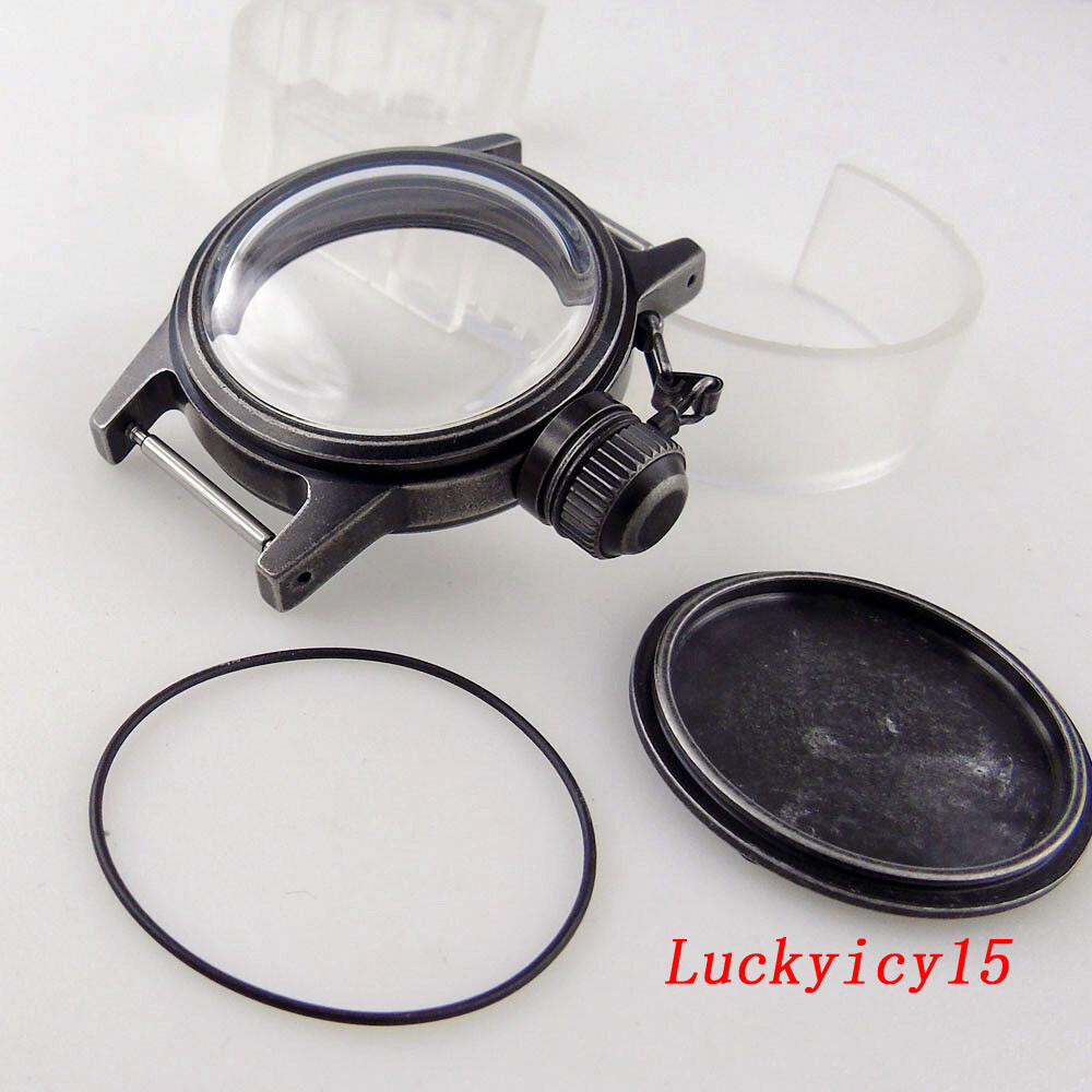 36mm Brush Silver Black Sandblast Watch Case fit NH35A NH36A NH34 SKX SRP 7S26