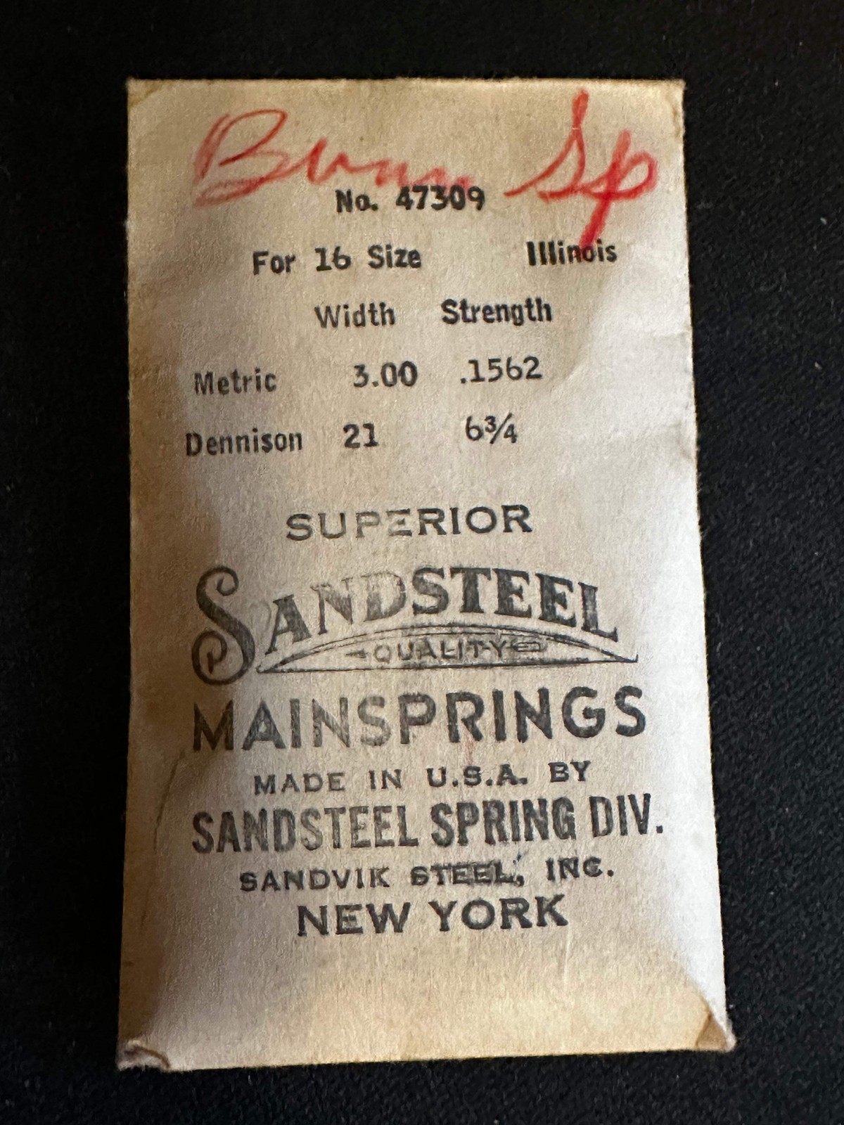 Sandsteel Mainspring for Illinois 16s 60hr RR No. 47309 – Steel