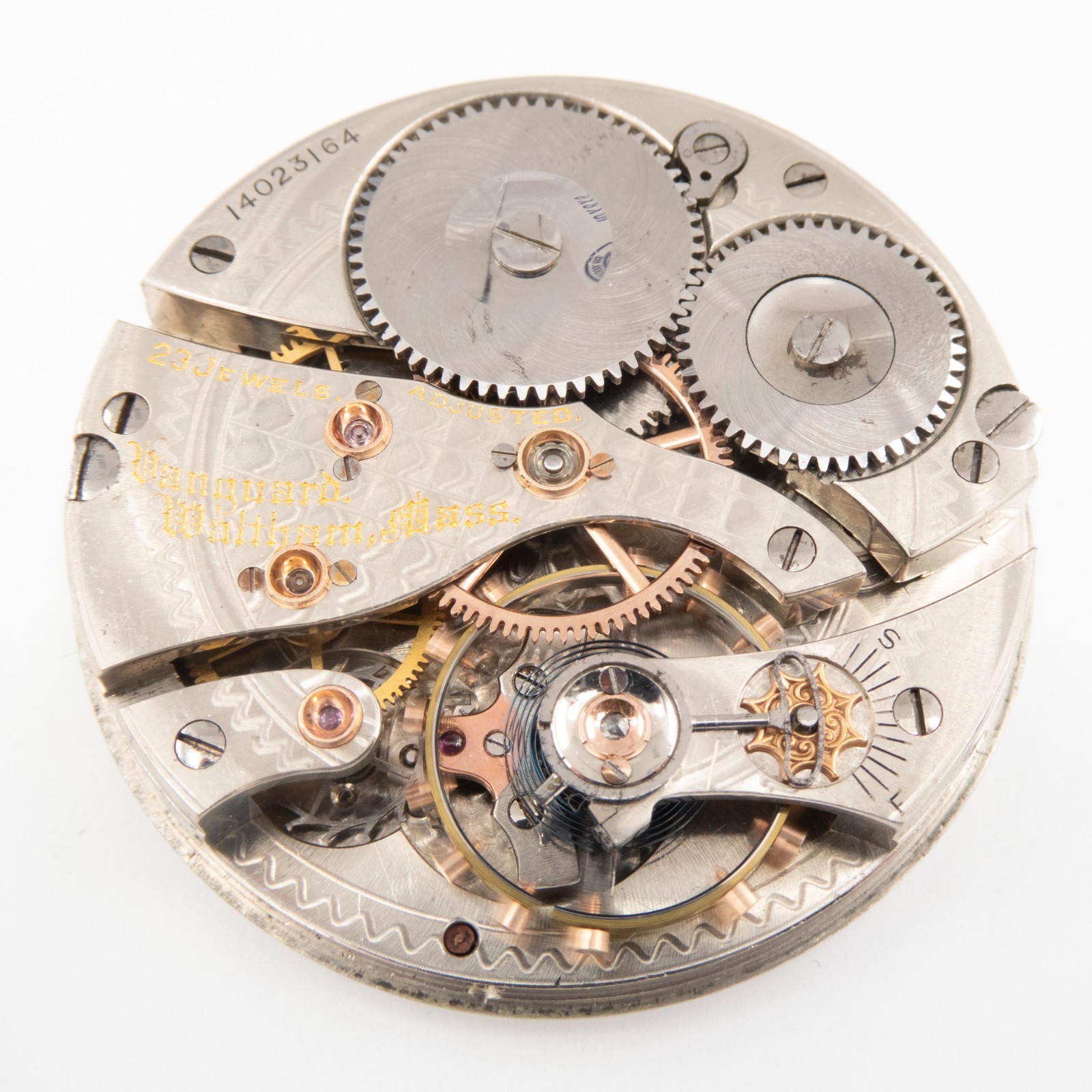 Waltham Vanguard 16-Size 23-Jewel Antique Pocket Watch Movement, Keeps Time