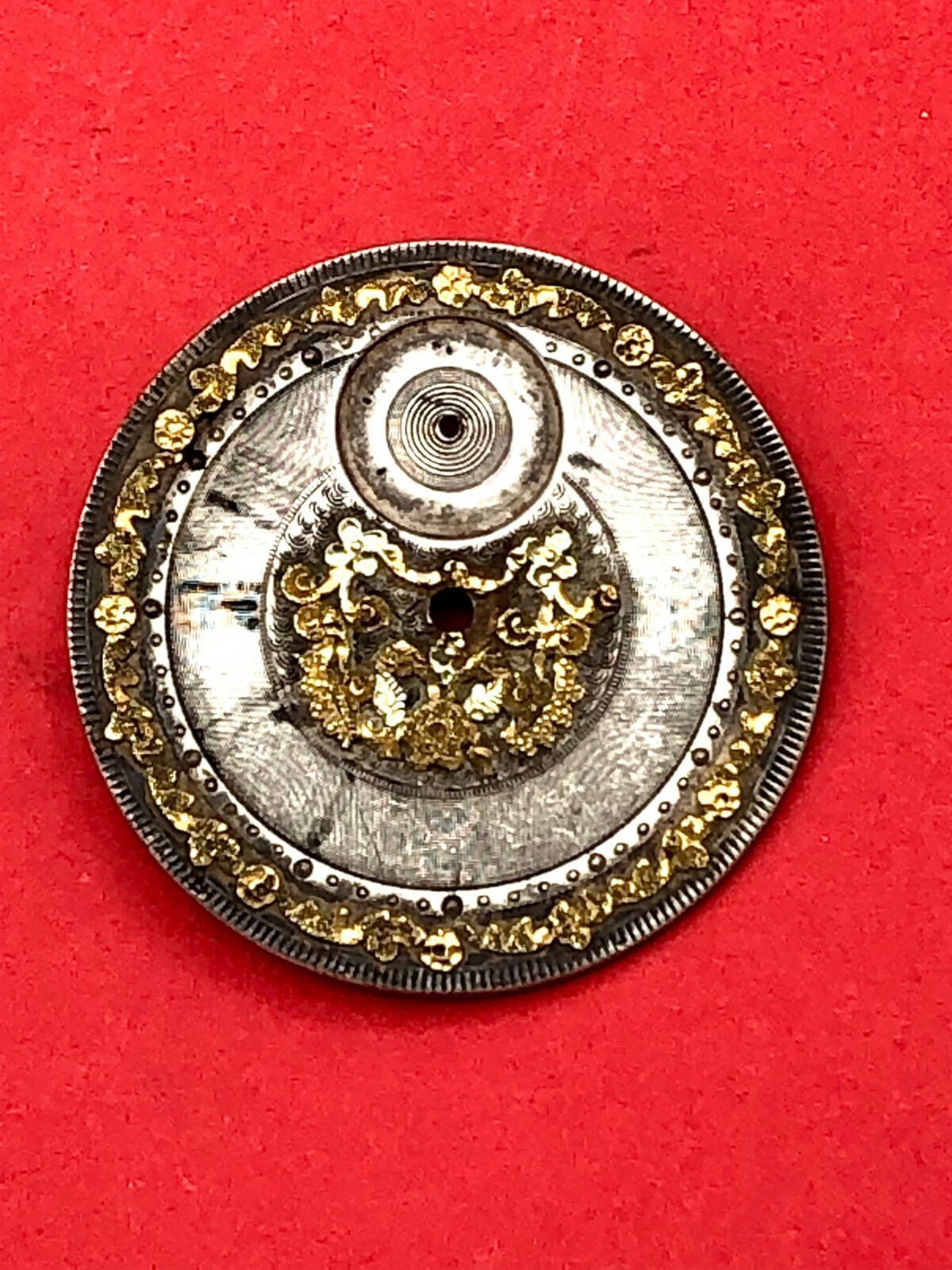 antique 1850 solid silver (and gold) 31.6mm pocket watch dial