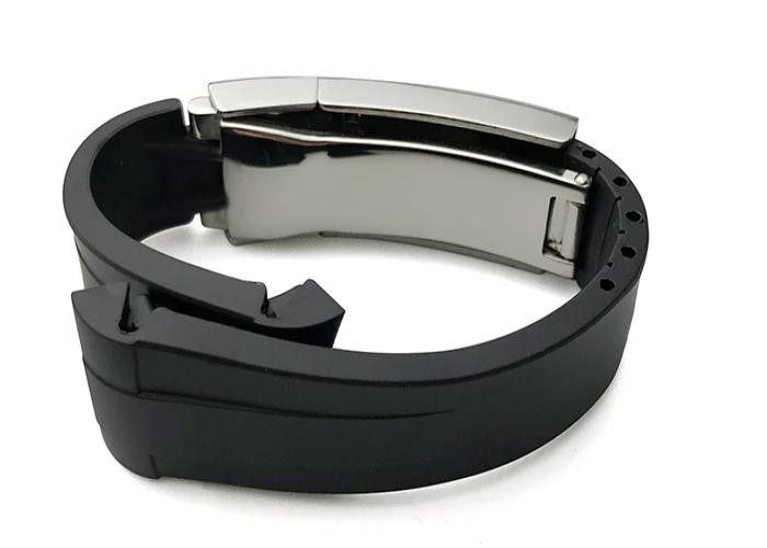 New 20mm/ 21mm/ 22mm Black Silicone Rubber Watch Strap Band for Rolex Oyster