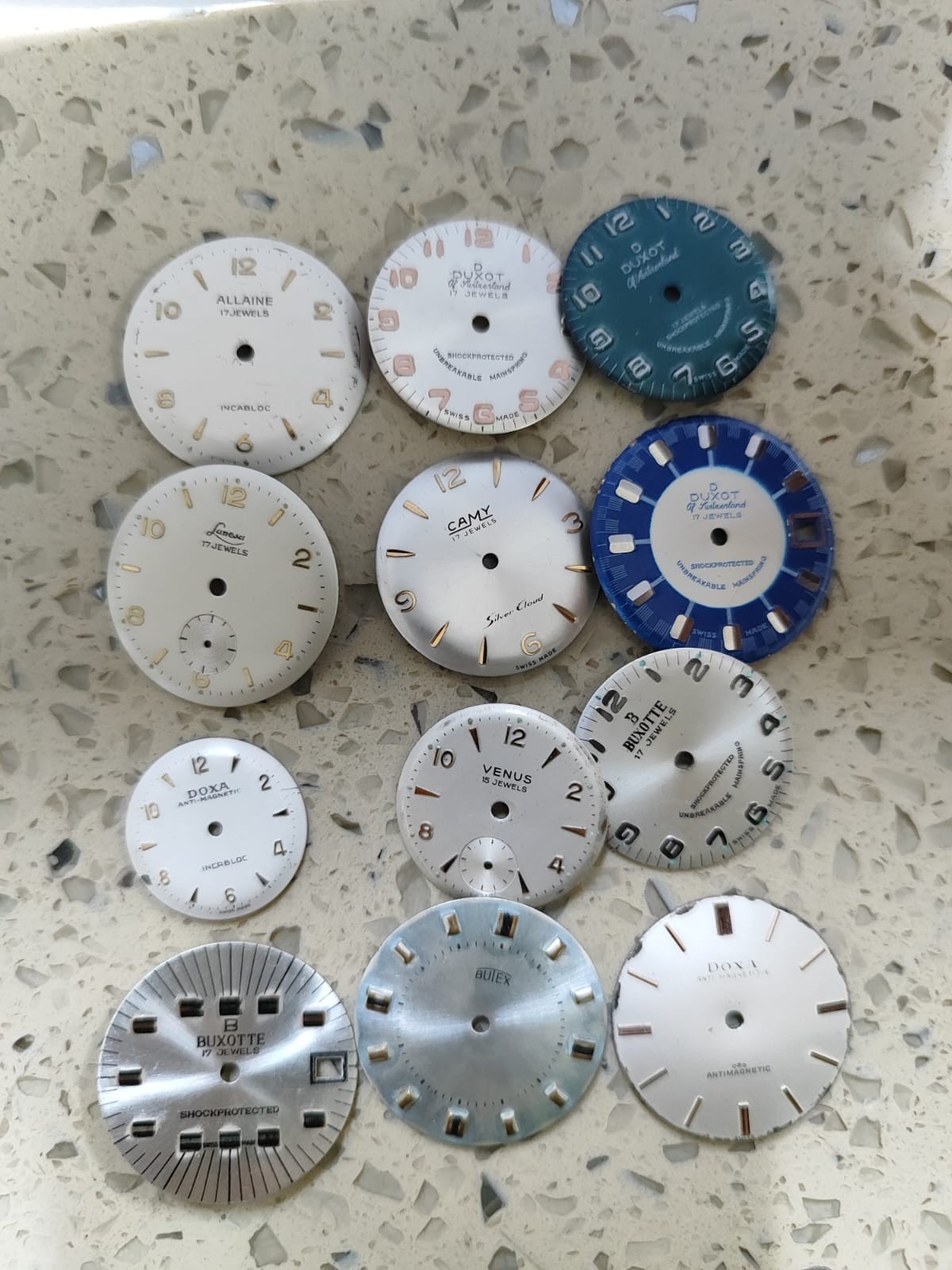 Vintage Swiss Watch Part Lot Dials doxa/Camy/Butex & Other swiss watch NOS