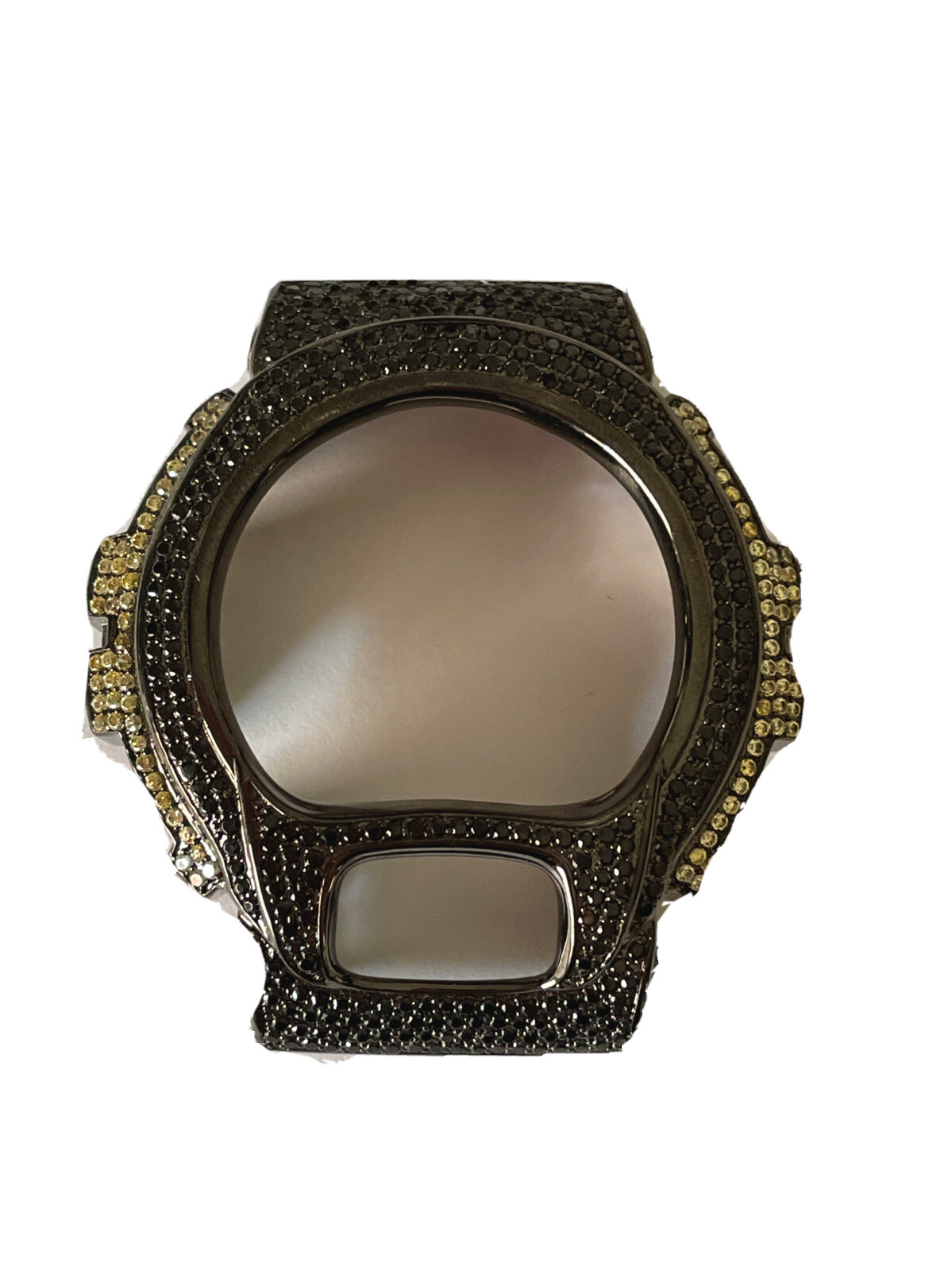 Casio G- Shock DW-6900 Black Steel Cubic Zirconia Yellow & Black CZ Watch Bezel