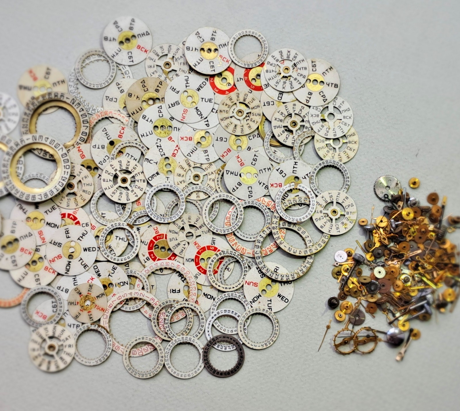 100 Vintage Watch Date Rings + Mixed Watch Parts Hands Gears Crowns Steampunk
