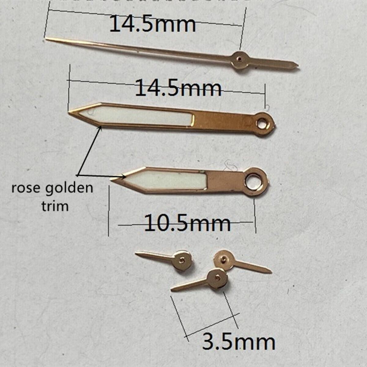 2 Sets Green Luminous Rose Golden Trim Watch Hands for Movement VD53 VD54 VD57