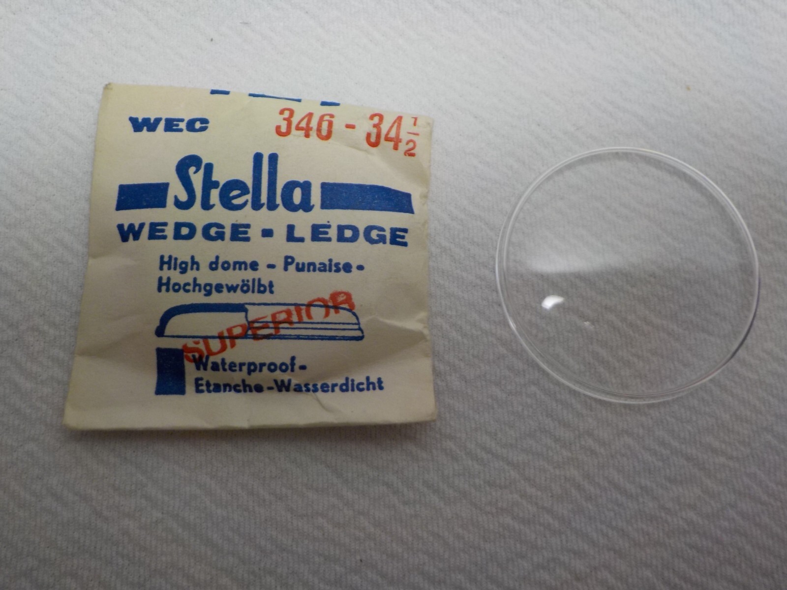 STELLA ROUND WATCH CRYSTAL WATCHMAKER REPLACEMENT PART 346 34 1/2 WEC #211